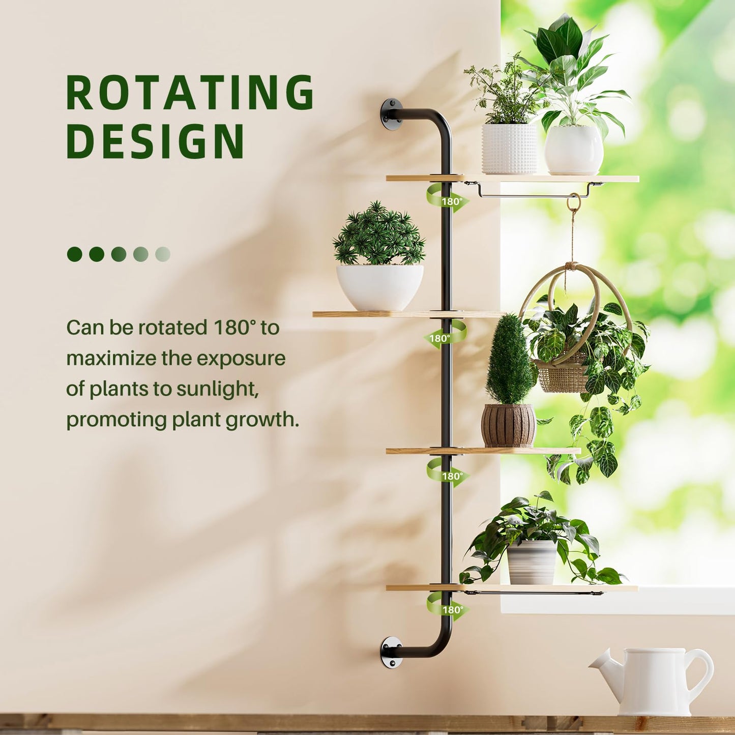 Window Shelf for Plants, YUOROS 4-Tier Rotating Window Sill Plant Shelves Stand Plant Wall Holder with Hanger