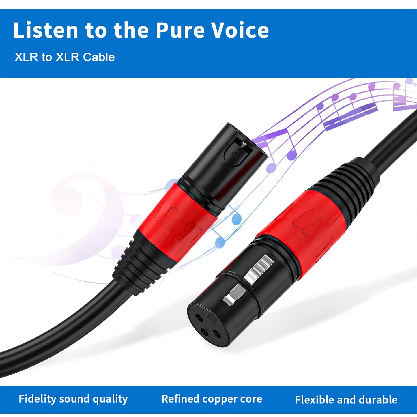 Jozzai XLR Cable 25ft 2 Packs - Premium Balanced Microphone Cable with 3-Pin XLR Male to Female Mic Speaker Cable, Black, Pure Copper and Plated Conductors, PVC Jacket