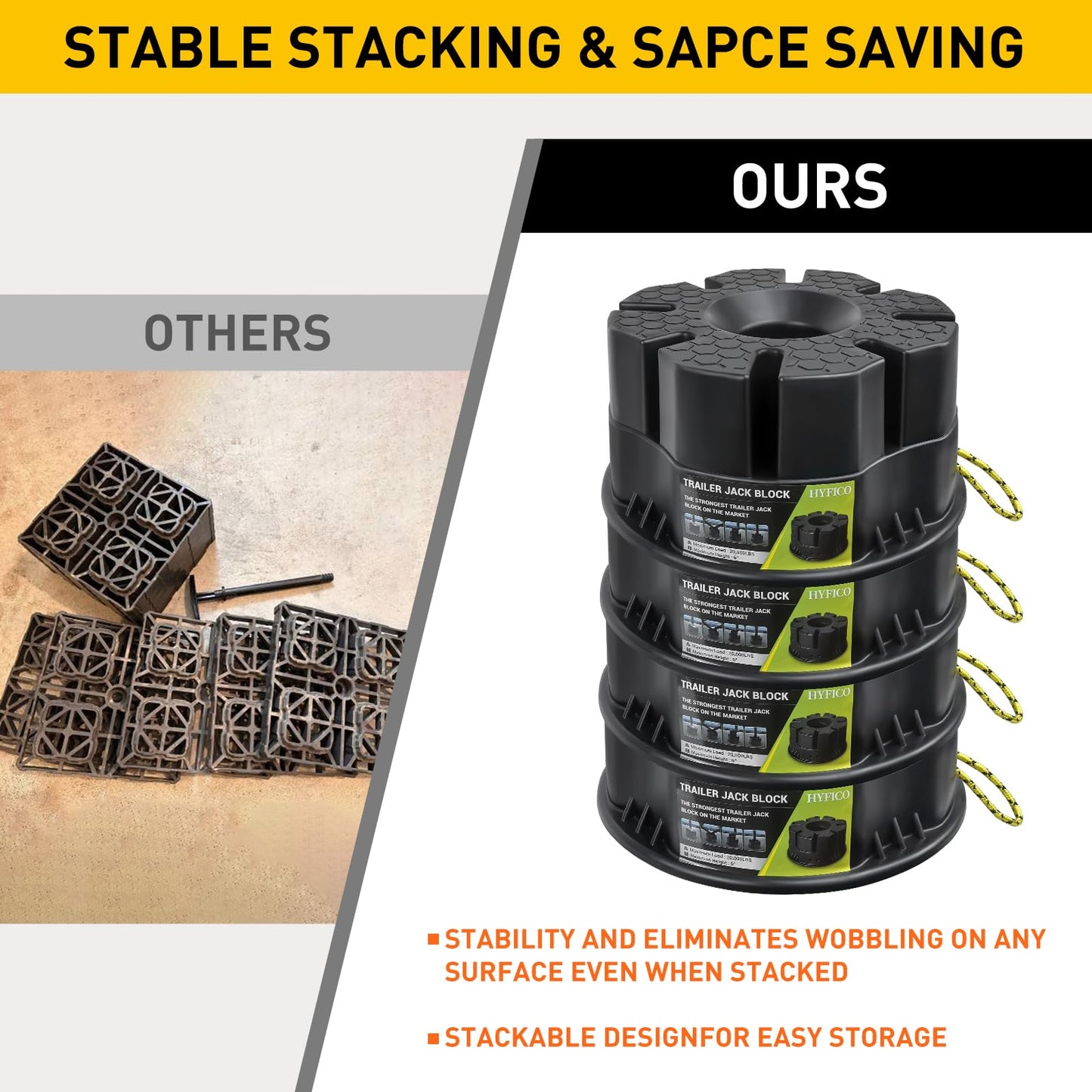 Trailer Jack Blocks - RV Leveling Block for Travel Trailers Wheels and Any Jack, 20,000 lbs RV Jack Blocks with Bag, Camper Jack Block Universal Compatibility & Convenient Storage 1 Pack