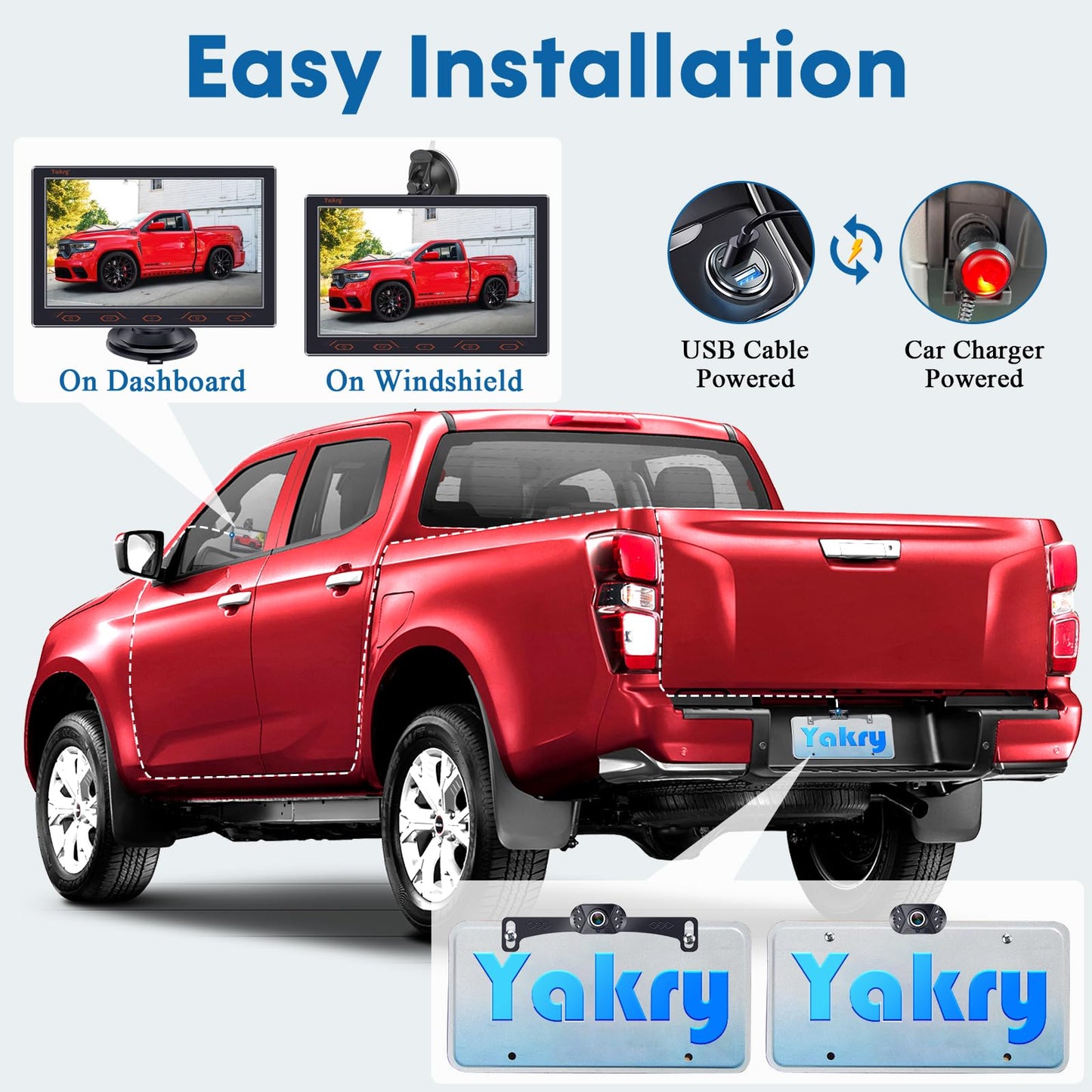 7-Inch Backup Camera for Car, Truck, SUV - HD 1080P Rear View System, IP69K Waterproof, Night Vision, 150° Wide Angle, Easy Installation by Yakry