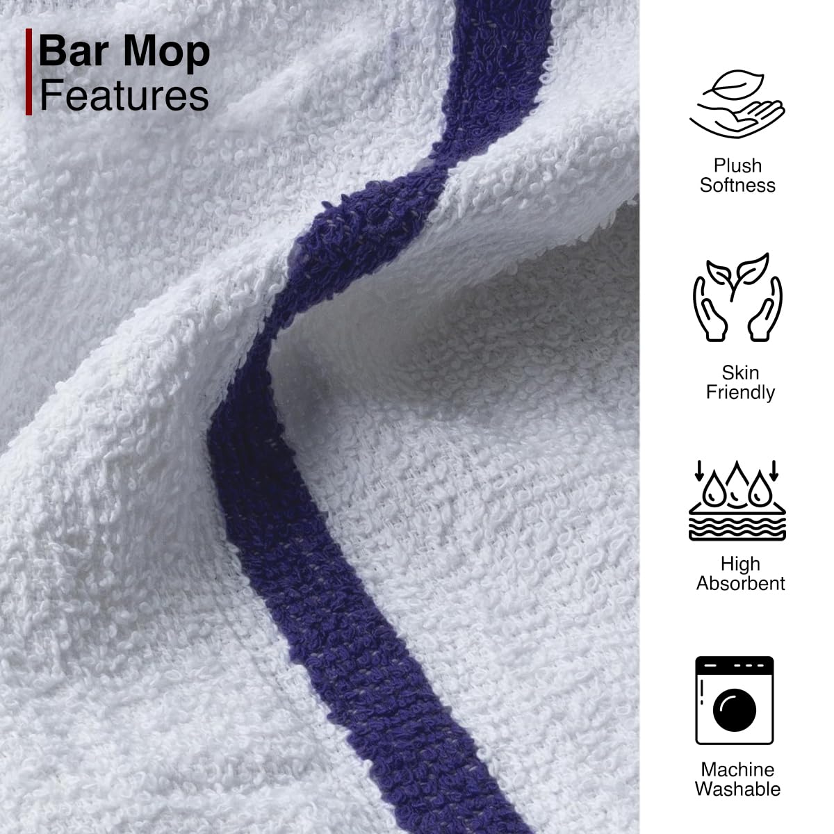 Casa Copenhagen bar Mop Towel 12Pcs 100% Egyptian Cotton Towels - Classic, 38 x 48 cm, Highly Absorbent & Durable Towels, Multipurpose Kitchen Towels for Home, Bar, Restaurant, Cleaning