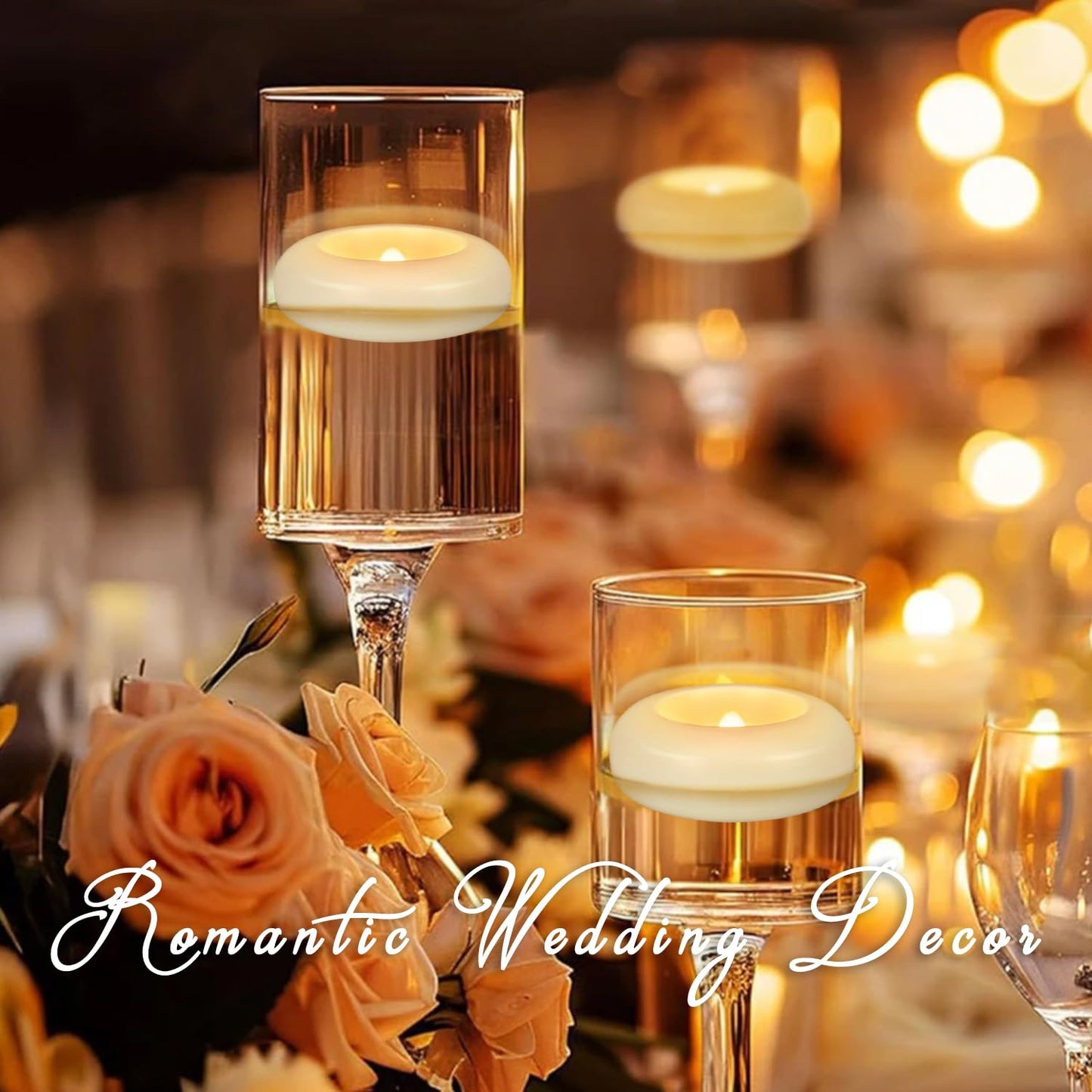 24 Pack 3”Floating Candles Water-Activated Flameless LED Candle, 120 Hour White Battery Operate Waterproof Tealights for Cylinder Vases, Centerpieces at Wedding, Party, Pool,Romantic,Christmas Gift.