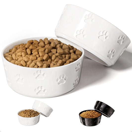 Ceramic Dog Bowl Set of 2 with Anti-Skid Base - 7.5" Wide x 3" Tall Ceramic Dog Bowls for Large Dogs - 6 Cup Capacity Food and Water Bowls for Dogs - Rubber Bottom Pet Bowl Set of 2 for Large Pets
