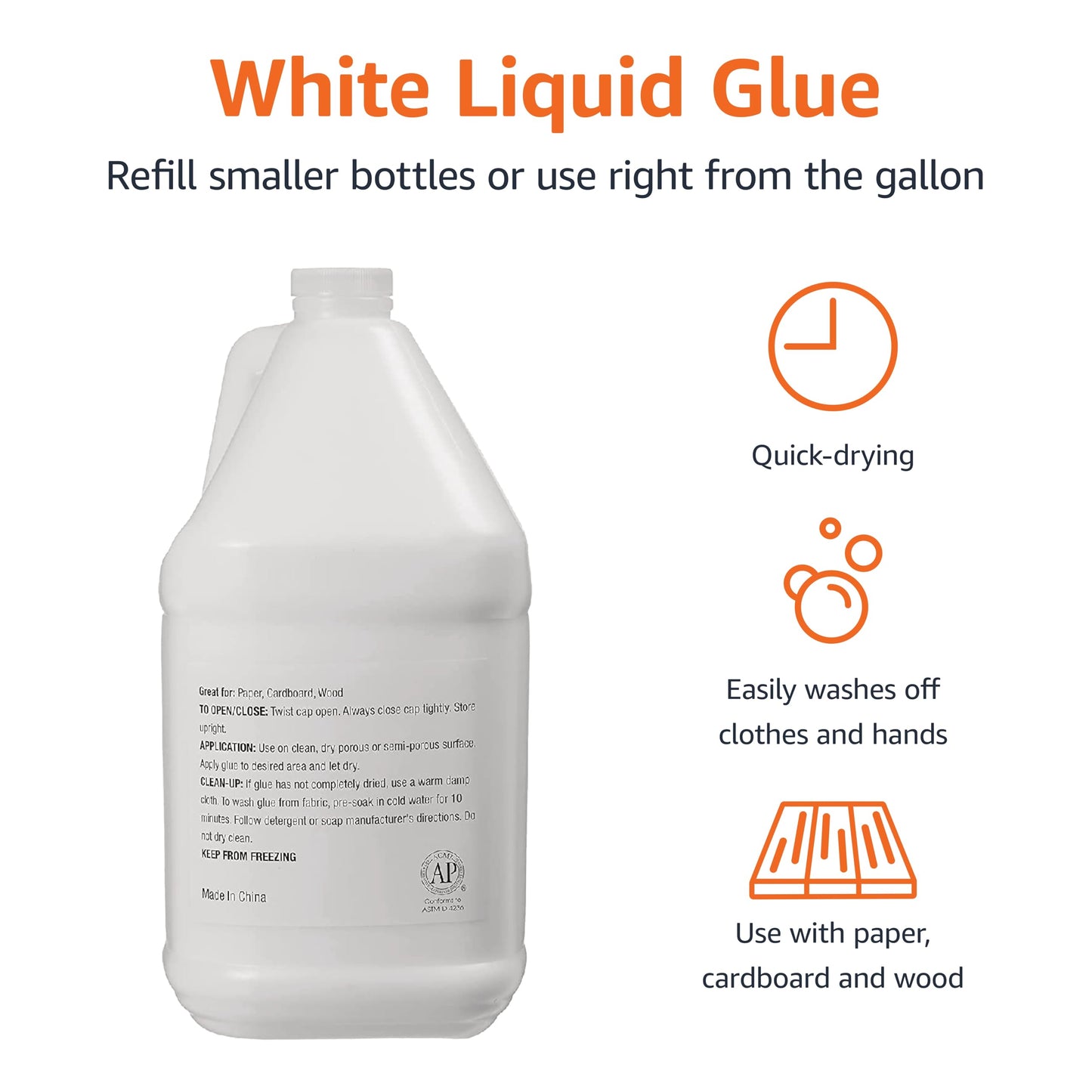 Amazon Basics All Purpose Washable School Craft Liquid Glue, Great for Making Slime, Single Pack, 1 gallon, White