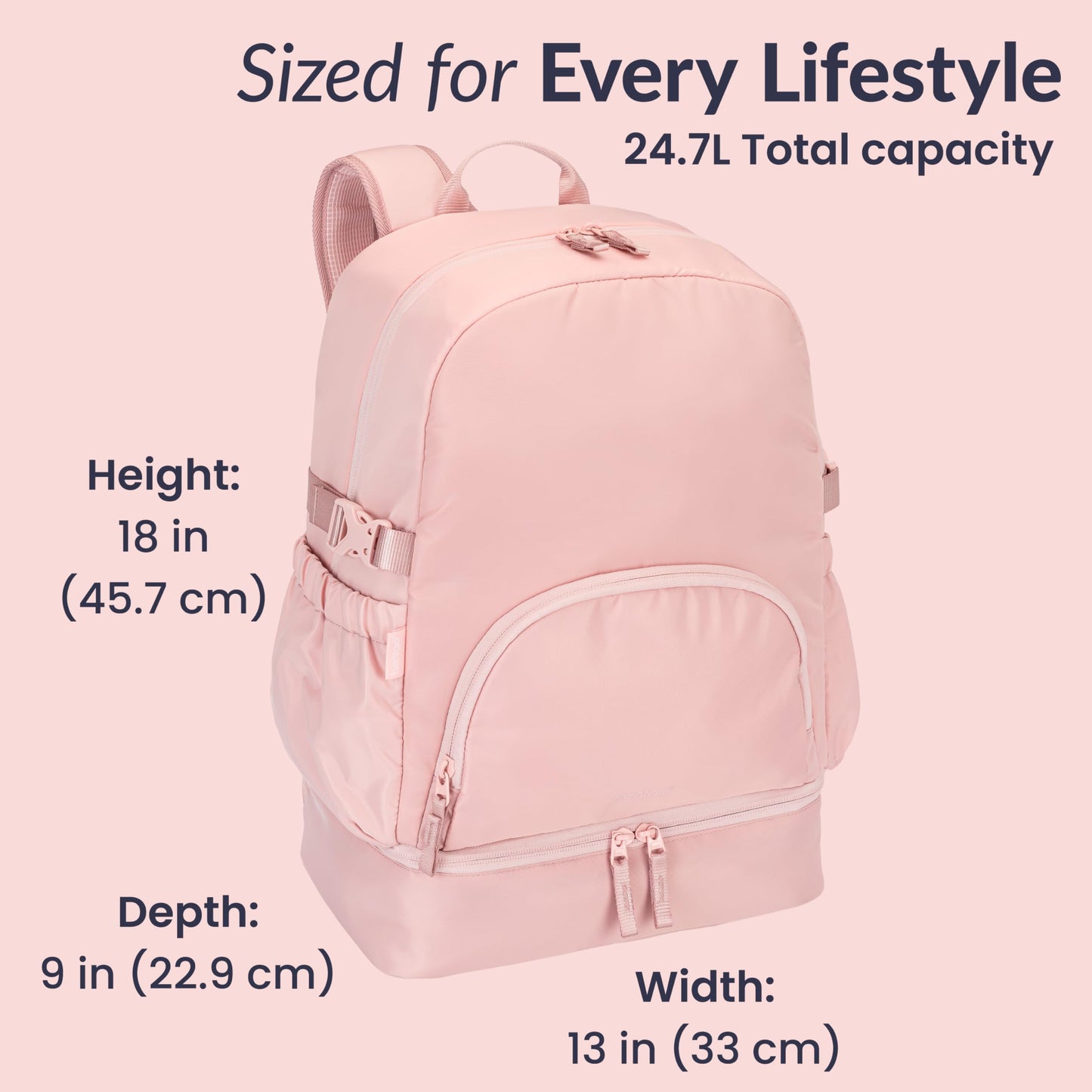 Bentgo® 2-in-1 Adult Backpack & Insulated Lunch Bag – Lightweight, Water-Resistant Travel Backpack with 9 Compartments, Laptop Sleeve & Trolley Sleeve for Work & Everyday Use (Soft Blush)