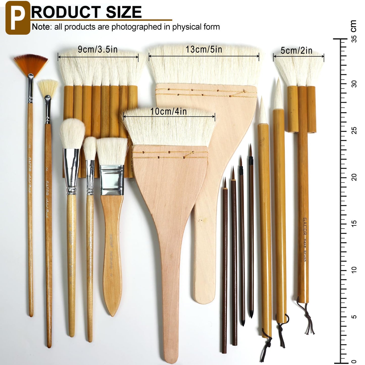 GACDR Pottery Brushes for Glazing, 15 Pcs Ceramic Brush Set With Storage Box, Wool Bamboon Hake for Pottery, Acrylic, Watercolor