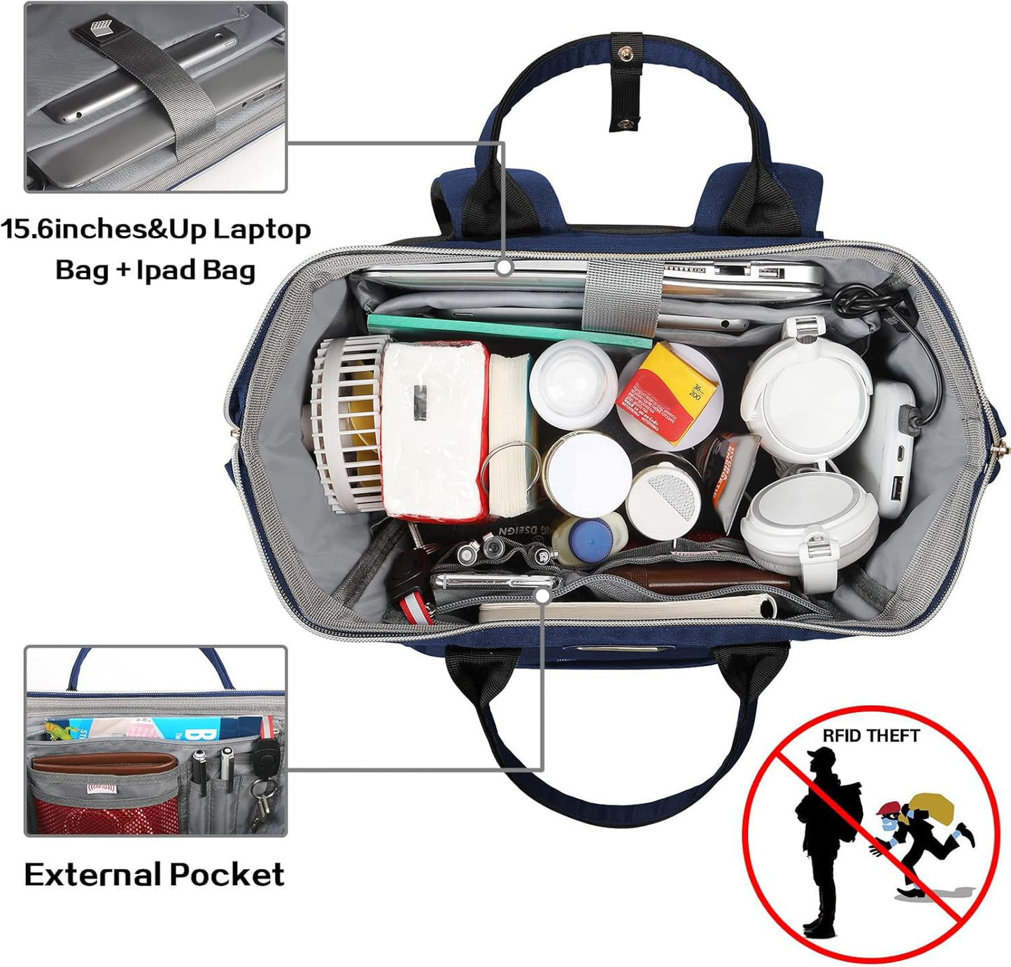 JCDOBEST Lunch Bag Backpack, Insulated Cooler Backpack Lunch Box Laptop Backpack for Women Men Fits 15.6 Inch Laptop Blue