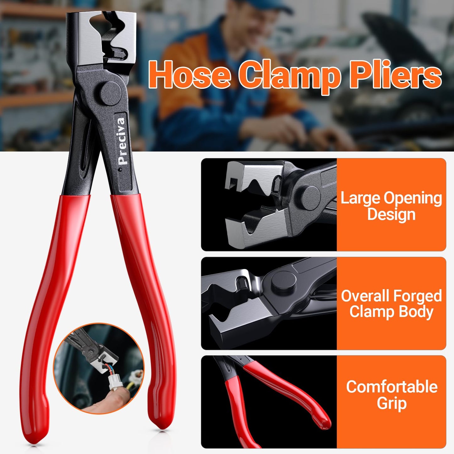 Preciva 5 Pcs Automotive Electrical Connector Disconnect Tool Kit,Wire Harness Release Pliers, Depin Tool & Hose Clamp Pliers Electric Plug Pliers for Cars, Automotive Wire Locking Push Tab