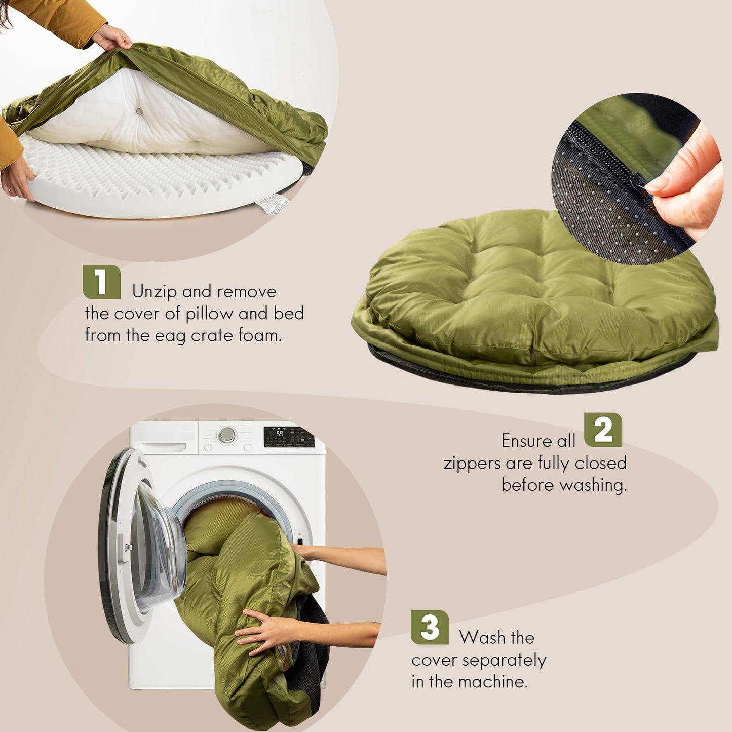 ClevaHome Orthopedic Dog Bed for Large Dogs, Dual Layer Water Repellent Round Pet Bed with Washable Cover Nonslip Bottom (Olive Branch)
