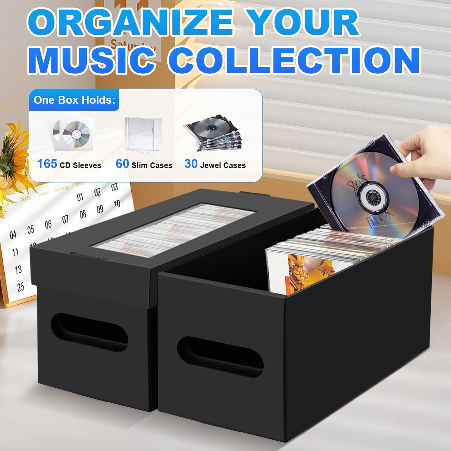 6 Pack CD Storage Boxes with PVC Clear Lid, Portable Cardbord CD Storage 13"×6"×6" DVD Case Holder Stackable DVD Storage Box Each Hold Up to 30 DVDs in Full Jewel Cases for DVDs, CDs
