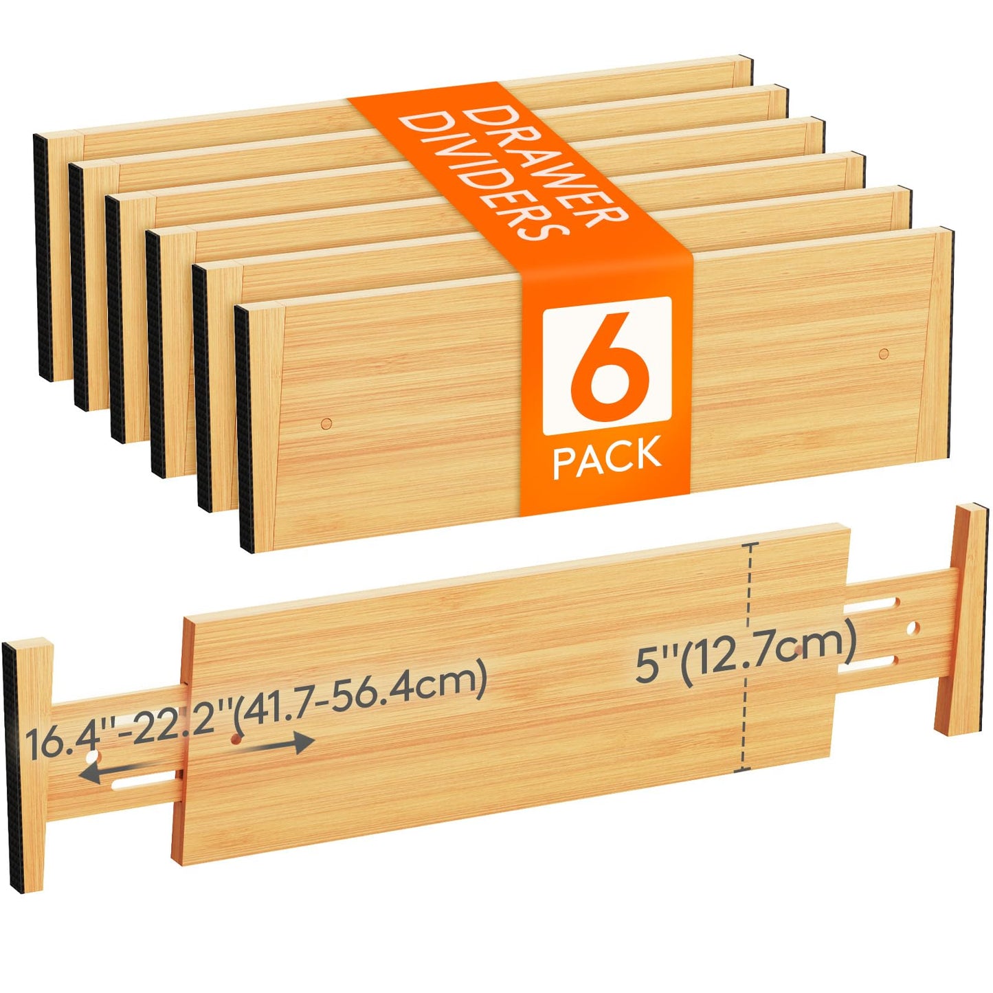 Lifewit Bamboo Drawer Dividers, Adjustable Clothes Drawer Organizers, Expandable Dresser Separators in Bedroom/Bathroom/Kitchen/Office Organization and Storage, 5" High 17.5-22.0" Long, 6 Pack
