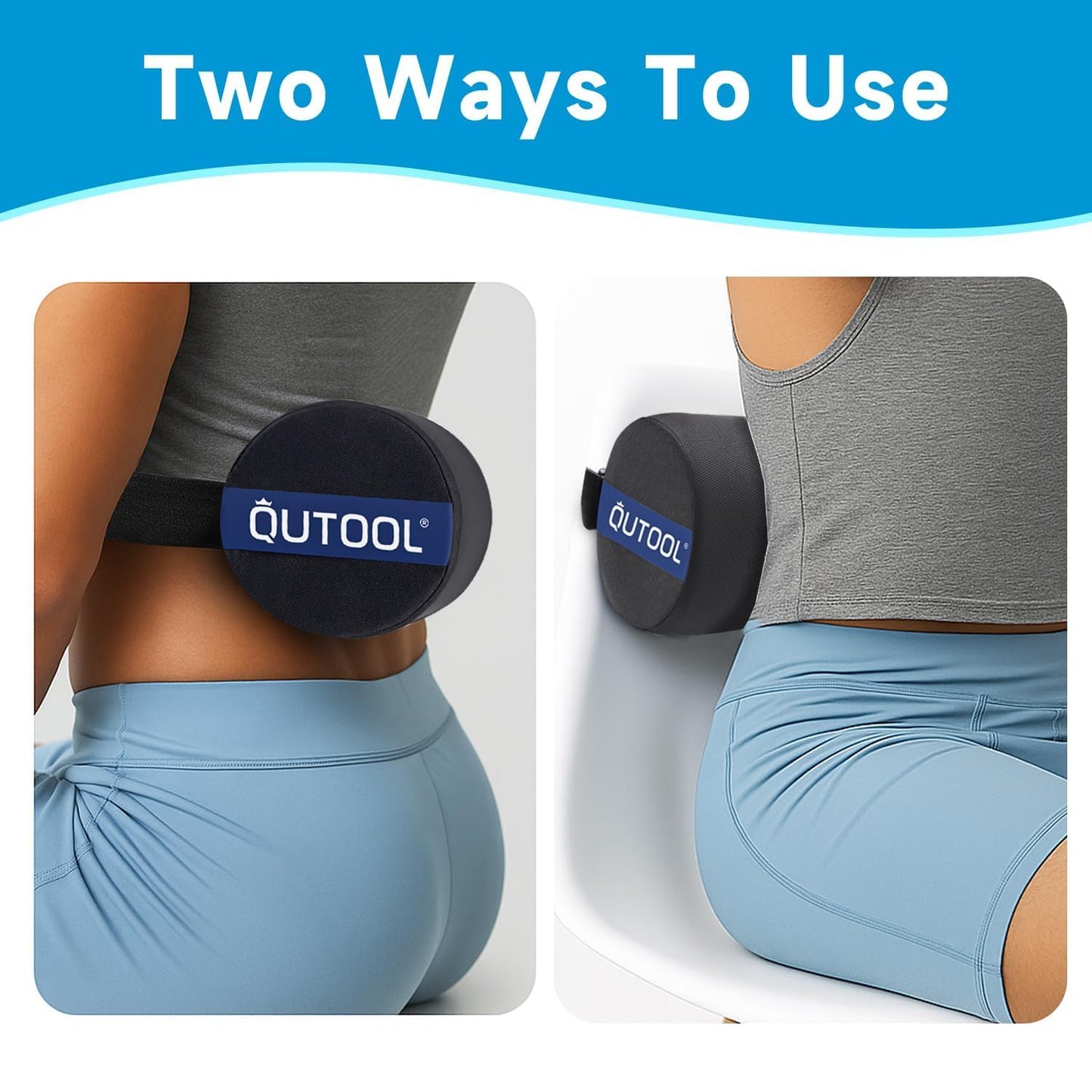 QUTOOL Lumbar Roll Support for Office Chair – Lower Back Support Cushion for Sitting, Anti-Slip Adjustable Strap, Firm Foam, Removable Washable Cover