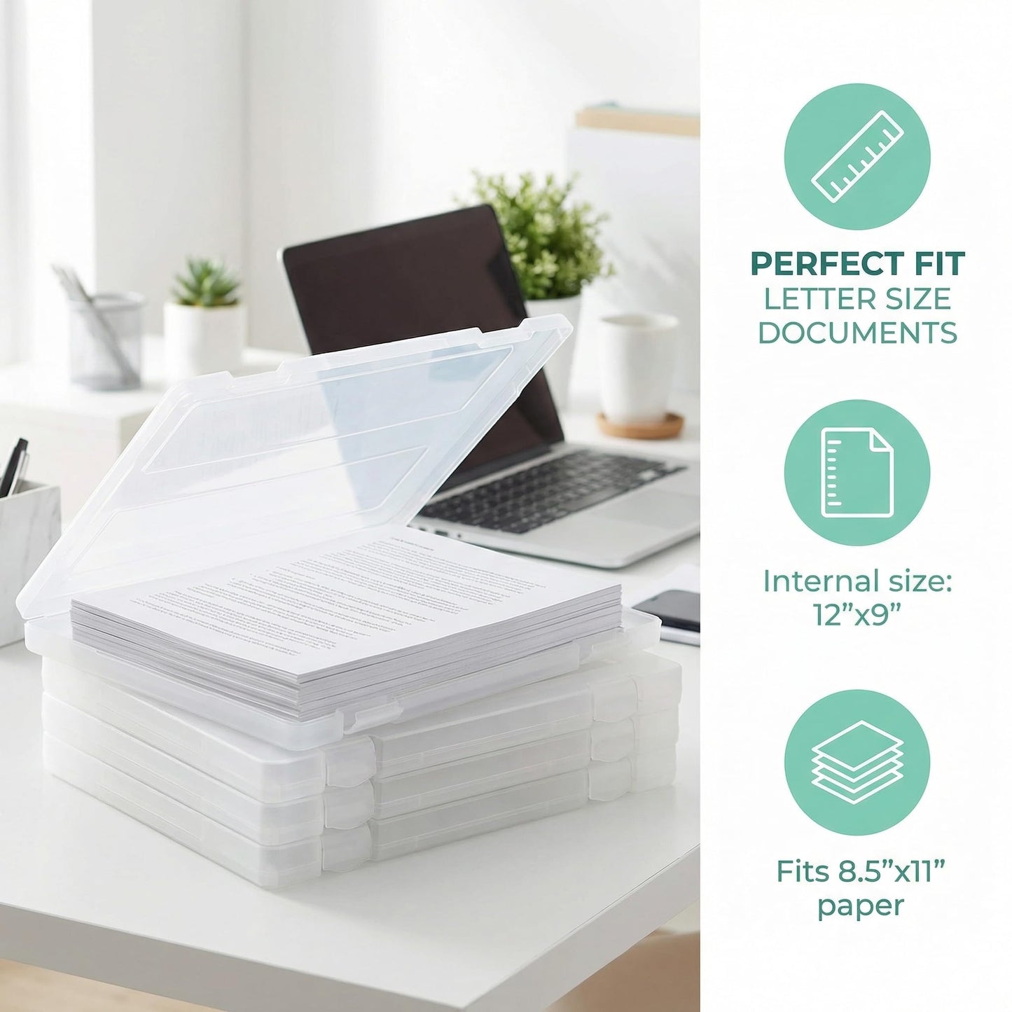 Hiceeden 4 Pack Plastic Project Case for 8.5"x11" Letter File, Trasparent Scrapbook Paper Storage Box Slim Document Holder Organizer for Magazine, Office Supplies, School