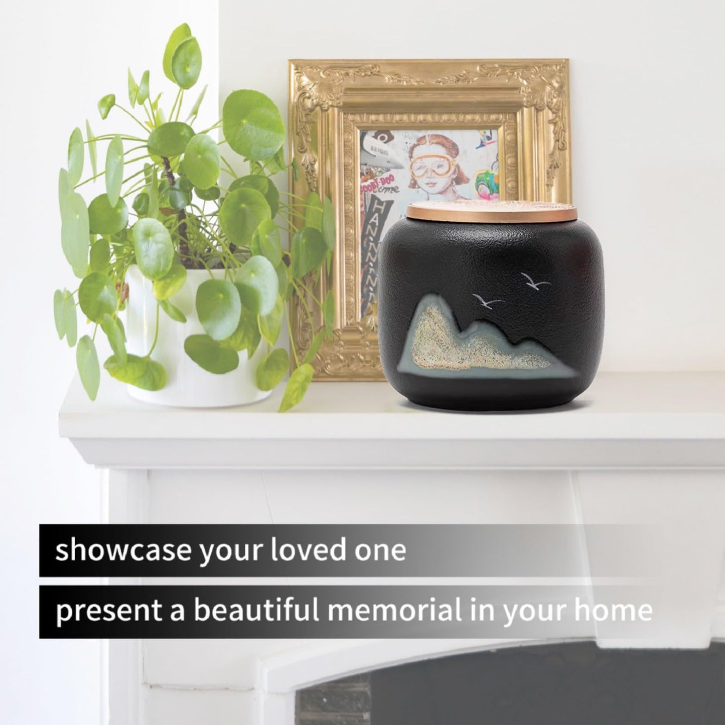 Black Small Keepsake Urn for Human Ashes - Lovely Sharing Ceramic Small Urn, Honor Your Loved One Lost - Qnty 1