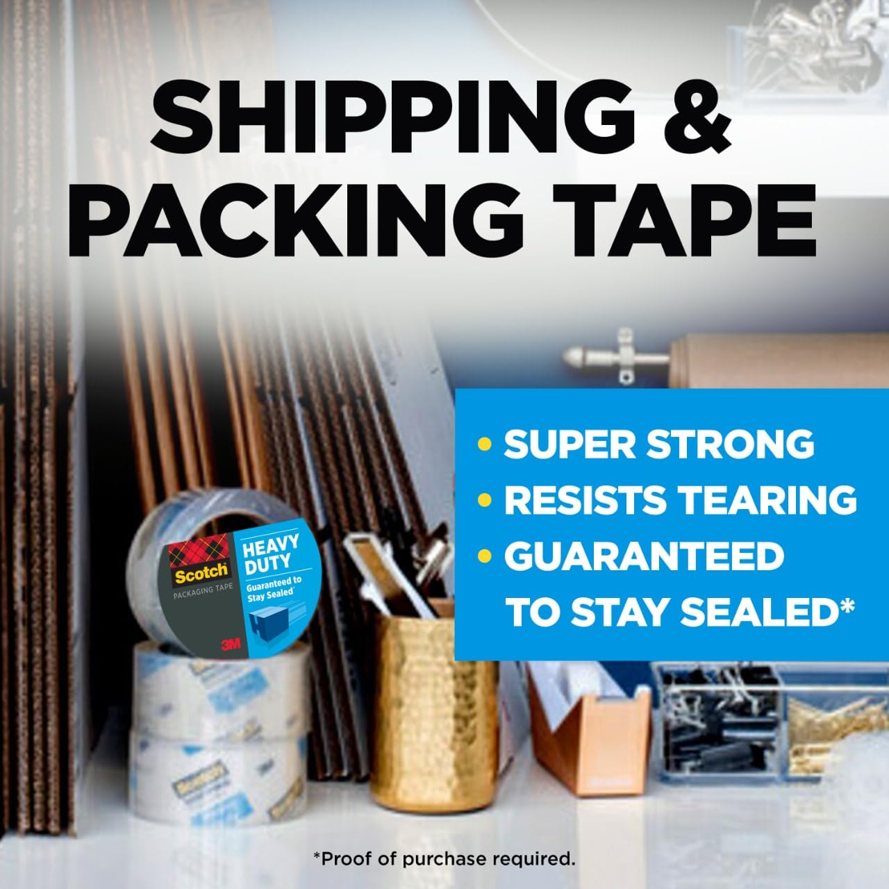 Scotch Packing Tape Heavy Duty Shipping Tape, 1.88" x 50m, 6 Rolls