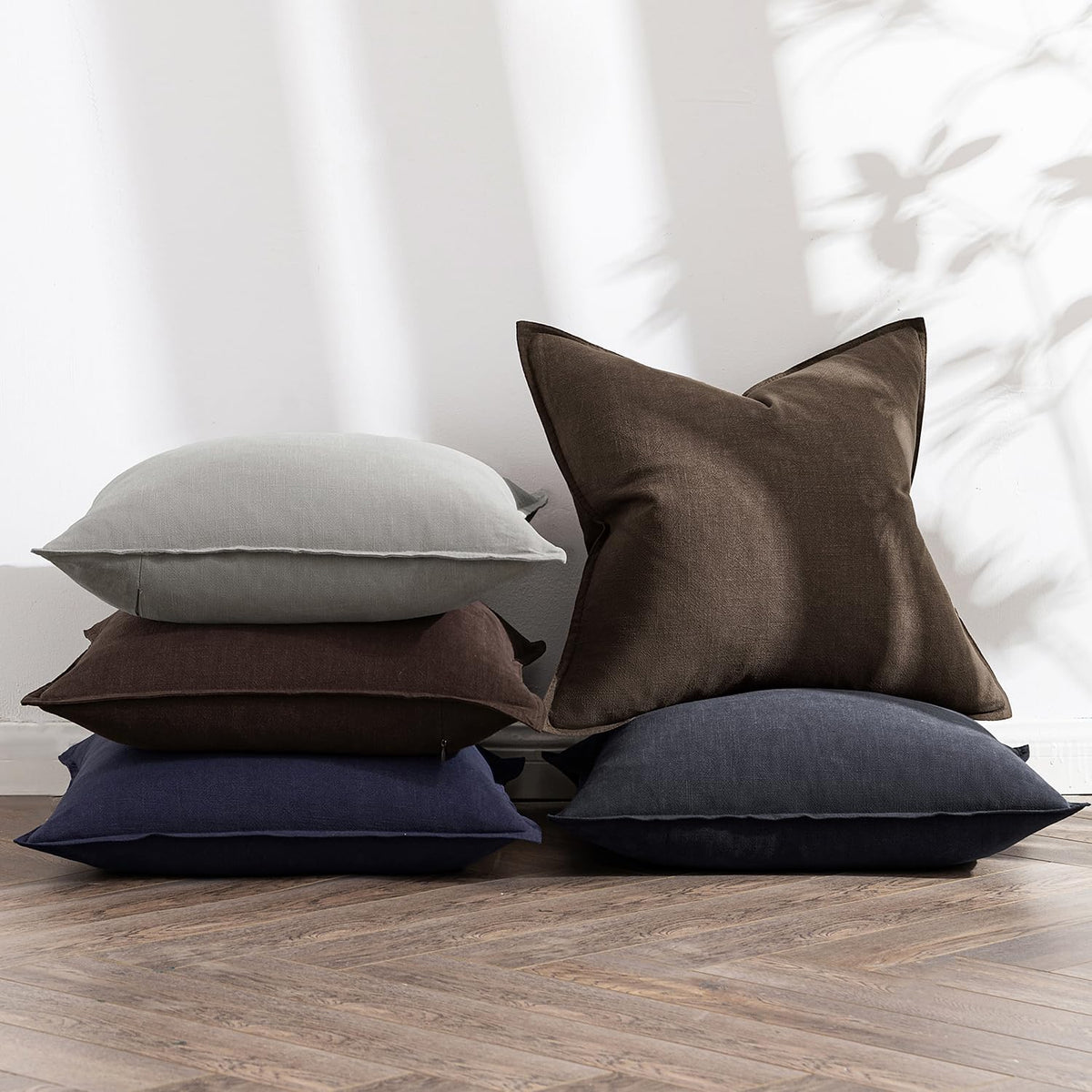 MIULEE Decorative Linen Pillow Covers 18x18 Inch Dark Brown Boho Farmhouse Neutral Couch Throw Pillows for Bed Pack of 2 Accent Pillowcase Spring Modern Sofa Cushion Livingroom Home Decor