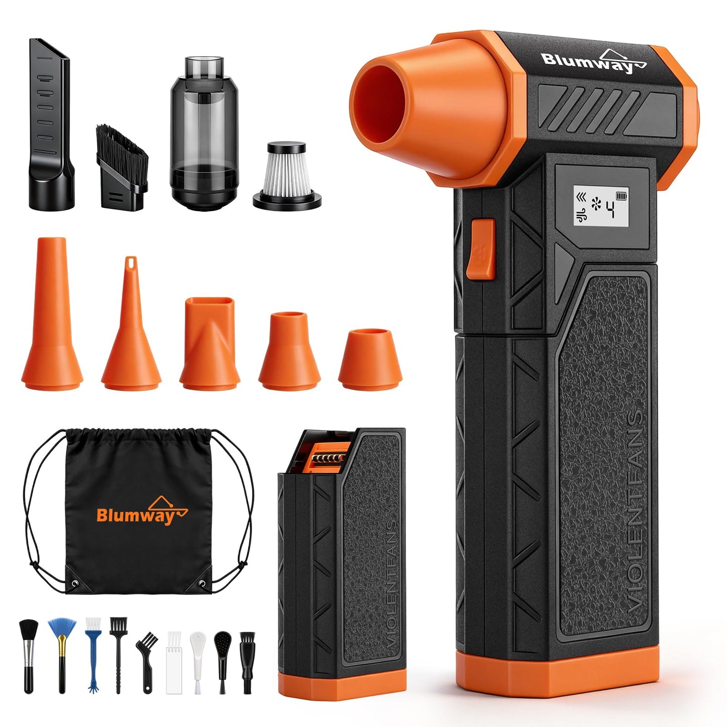 Compressed Air Duster, 2-in-1 Duster Blower & Vacuum with 320000RPM Jet Fan, Electric Air Duster Rechargeable, 4-Gear Adjustable Air Blower for Detailing Keyboard Computer Car Home Outdoor Cleaning