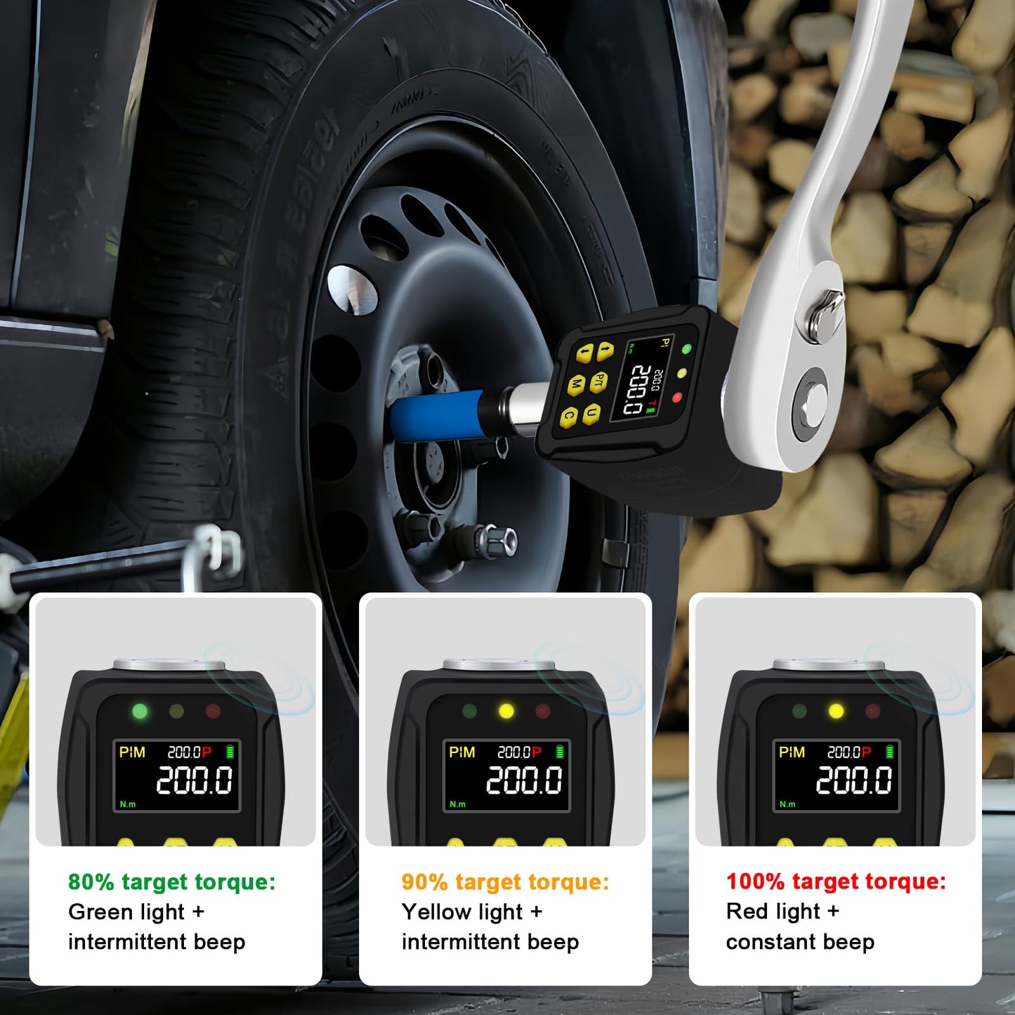 Uharbour Digital Torque Adapter 1/2 Inch 10-200 Nm, Torque Wrench Digital with LCD Display, Peak/Track Mode, Buzzer and LED Display, ±2% Error Accuracy, for Car, Bike, Motorcycle