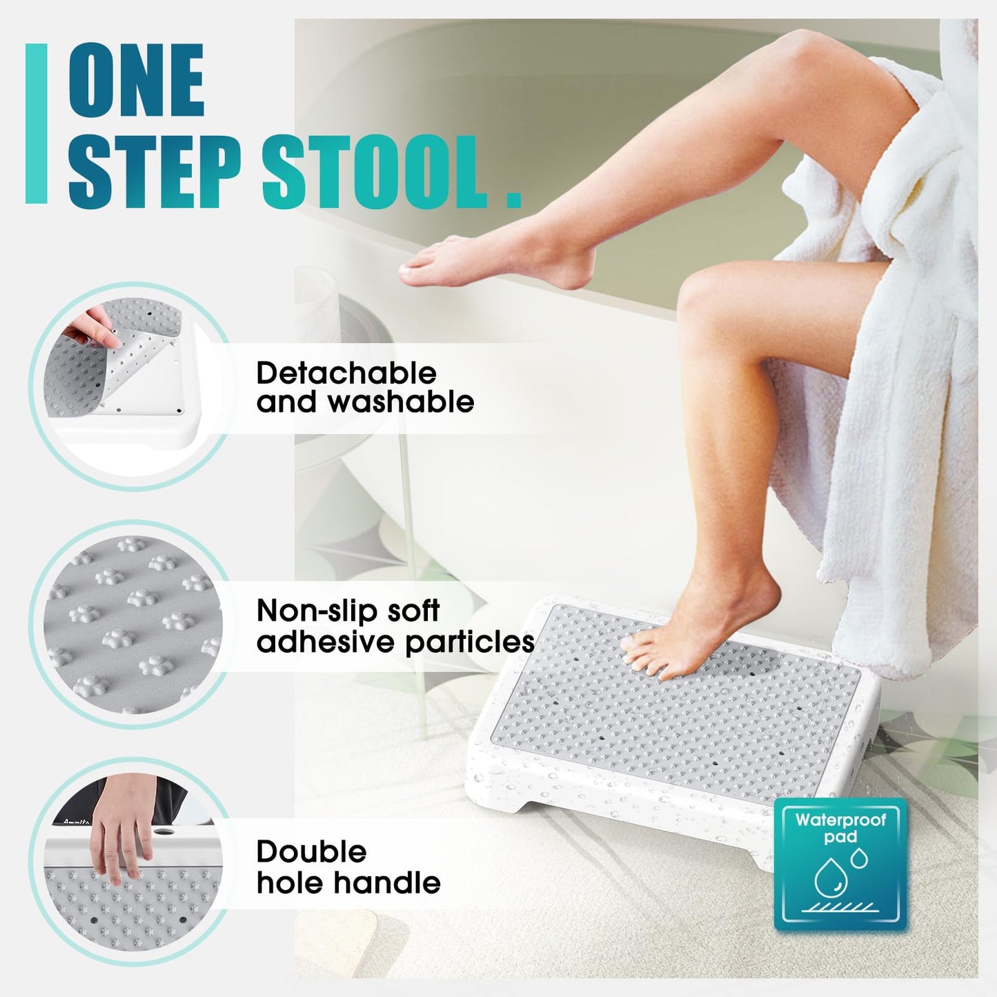 SPACELEAD Mobility Step Stool for Adults & Seniors, Anti-Slip Bathroom Step Stool, Portable Stair Assist Indoor/Outdoor, Platform Step for Kitchen, Office, and Bedroom, 600lbs Capacity, White-Gray