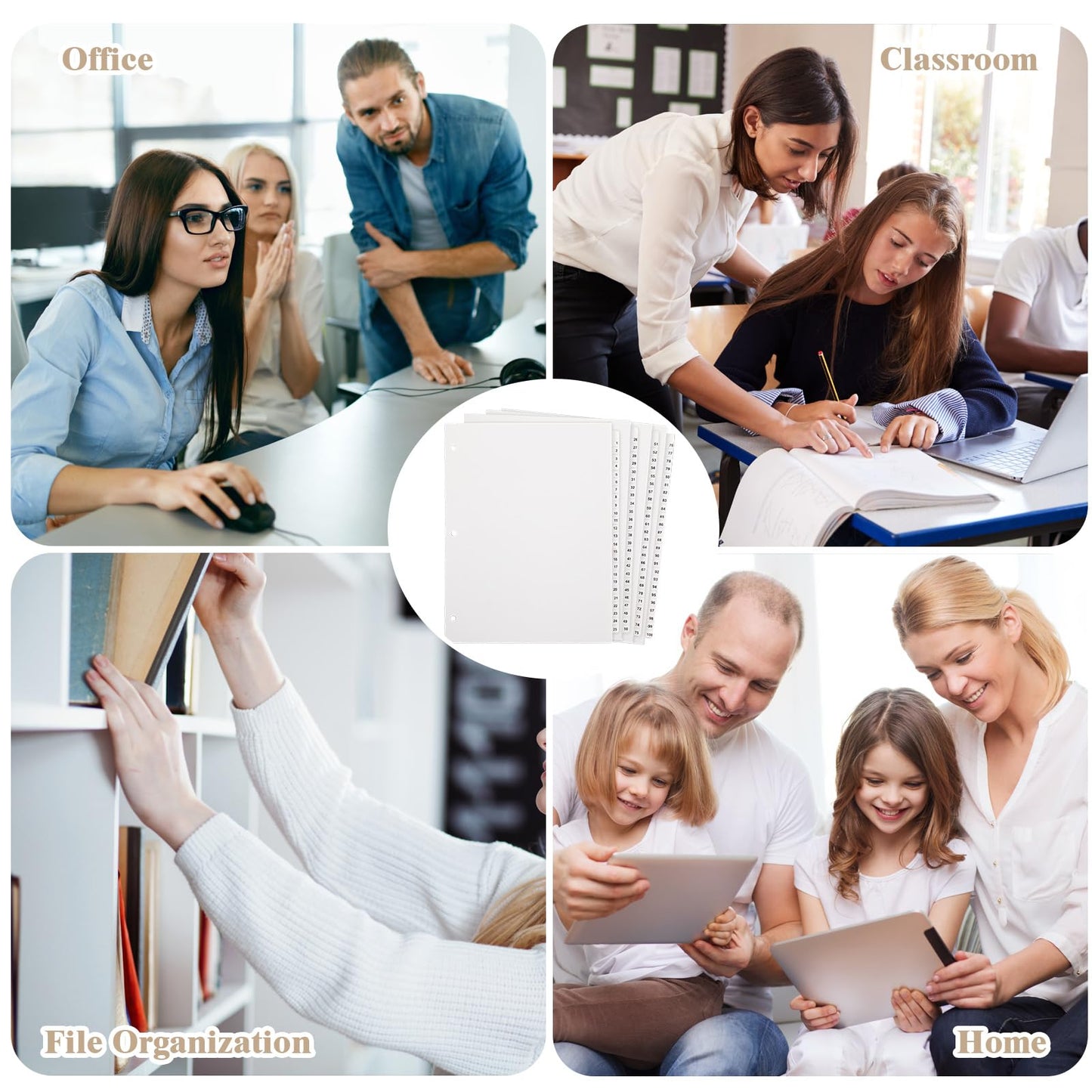 Yeaqee 1-100 Numbered Tabs Dividers for 3 Ring Binders 8.5 x 11 Inch Letter Size Numbered Dividers White Binder Index for File Notebook