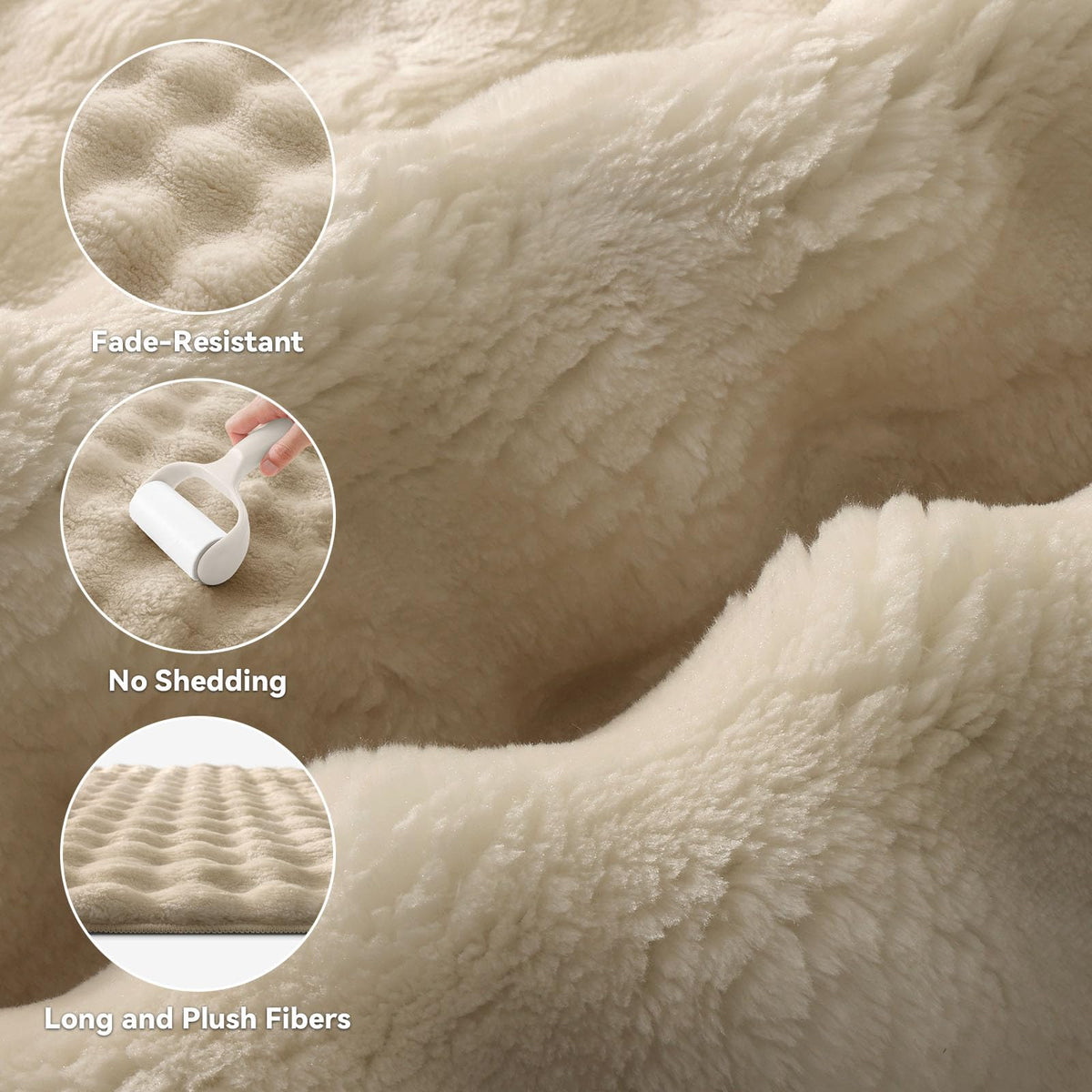 OLANLY Fluffy Faux Fur Area Rugs for Living Room, 4x6 Feet Machine Washable Bubble Area Rug, Soft Shaggy Carpet for Bedroom, Dorms, Nursery Rooms, Home Decor, Beige