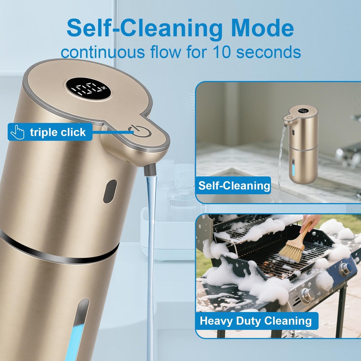 OHIFAST Automatic Liquid Soap Dispenser Touchless, USB Rechargeable Smart Hand Soap Dispenser, 6-Level Adjustable, 12.8oz/380mL Wall Mounted for Bathroom Kitchen Accessories Dish Soap-Gold
