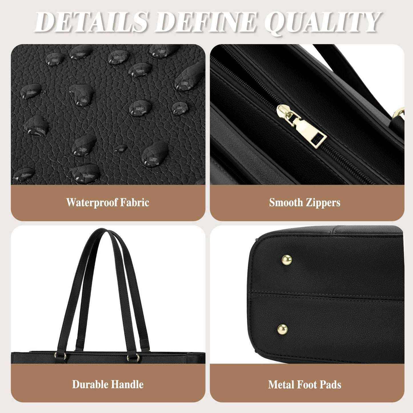RAINSMORE Work Tote Bags for Women 15.6 Inch Laptop Bag Womens Waterproof PU Laptop Purse with Large Bow Laptop Briefcase for Office Computer Travel Shoulder Handbag, Black