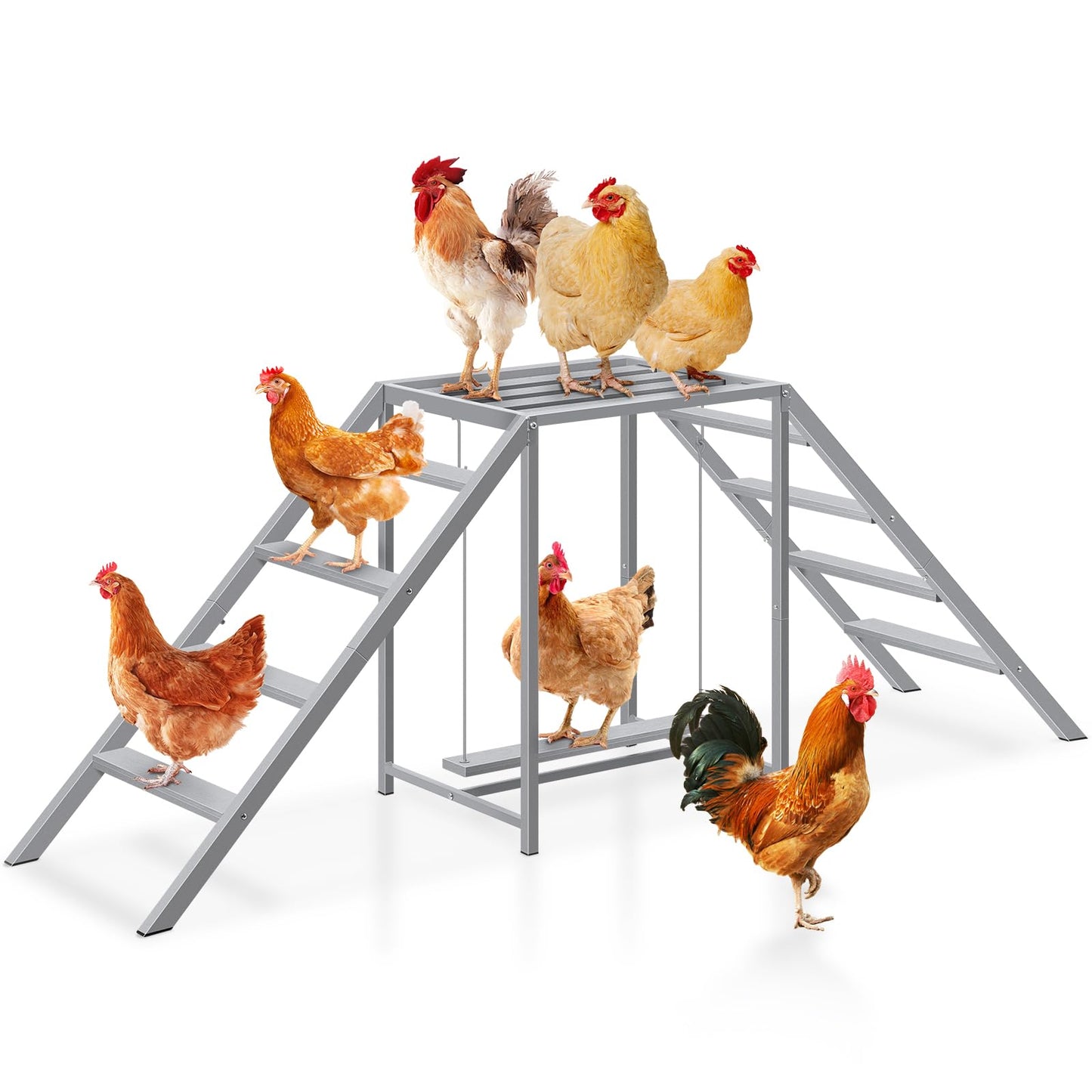 Chicken Coop Perches with Swing, Chicken Roosting Bars, Chicken Run Accessories Toy, Wooden Ladder for Pet's Healthy & Happy, Sturdy and Easy to Clean, Suitable for Backyard Farm,Gray