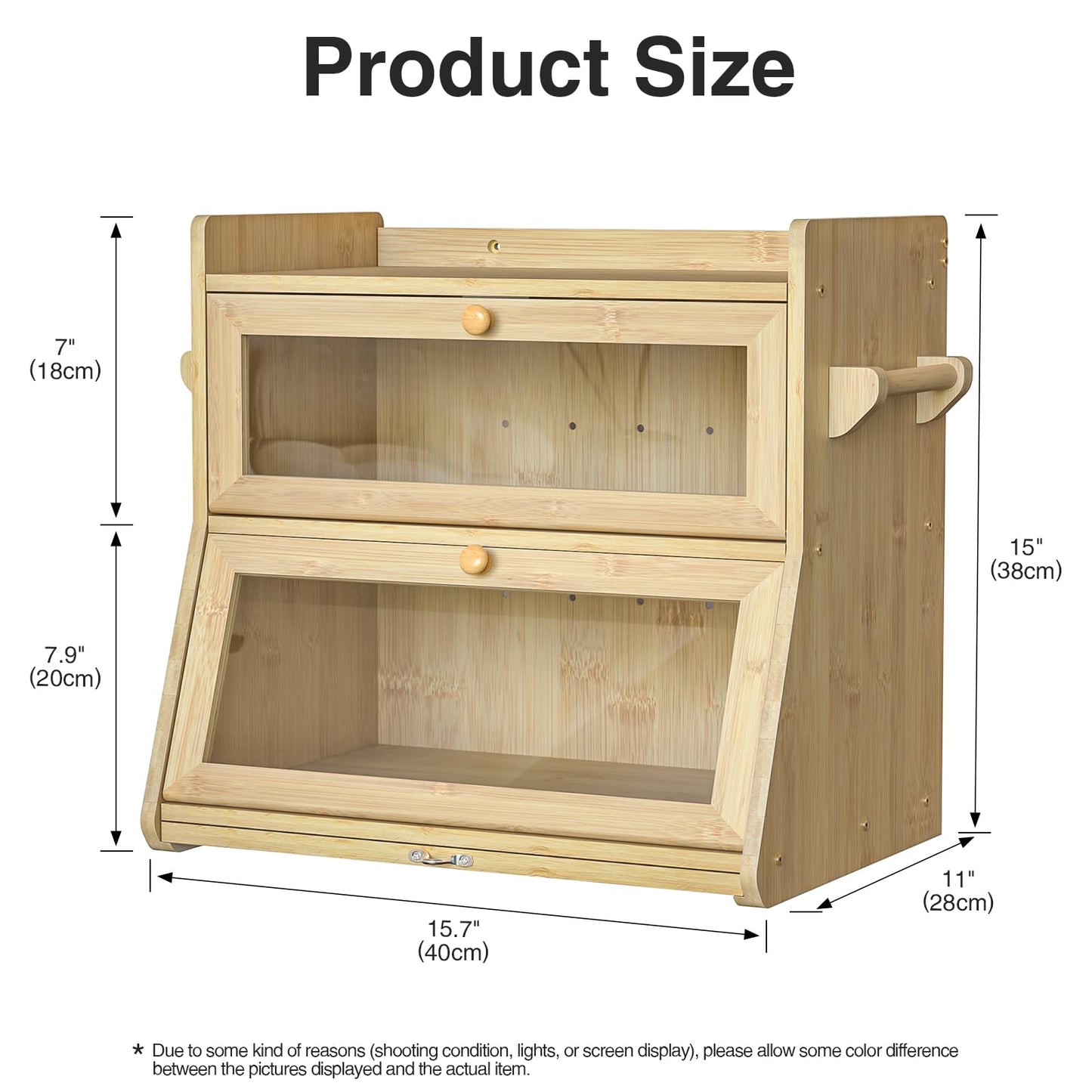 Giluta Double Layer Bread Box for Kitchen Counter, Large Bread Storage Container with Clear Acrylic Door, Bamboo Farmhouse Bread Organizer Countertop Breadbox