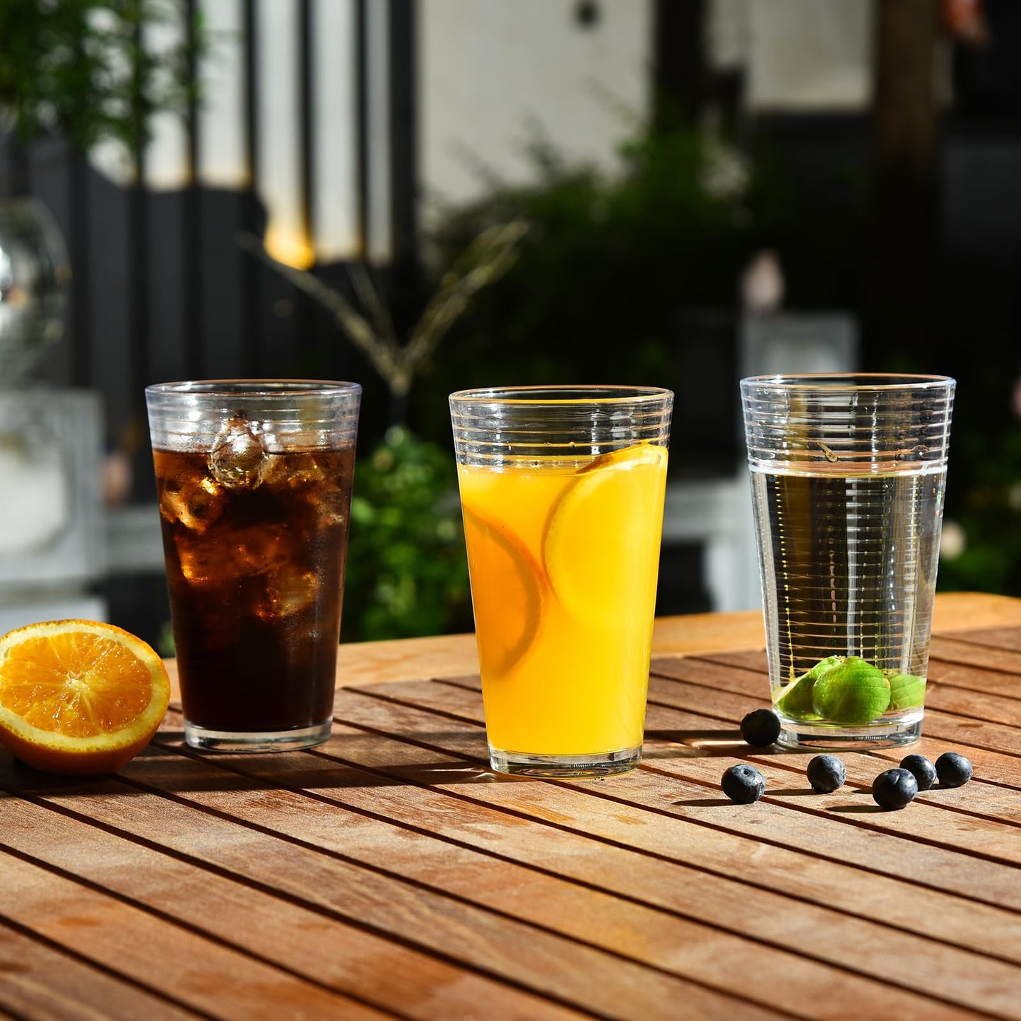 ALINK Glassware Drinking Glasses Set of 6, Premium Quality 16 Oz Highball Glass Cups. Coolers, Ribbed Glassware. Ideal for Water, Juice, Cocktails, and Iced Tea. Dishwasher Safe