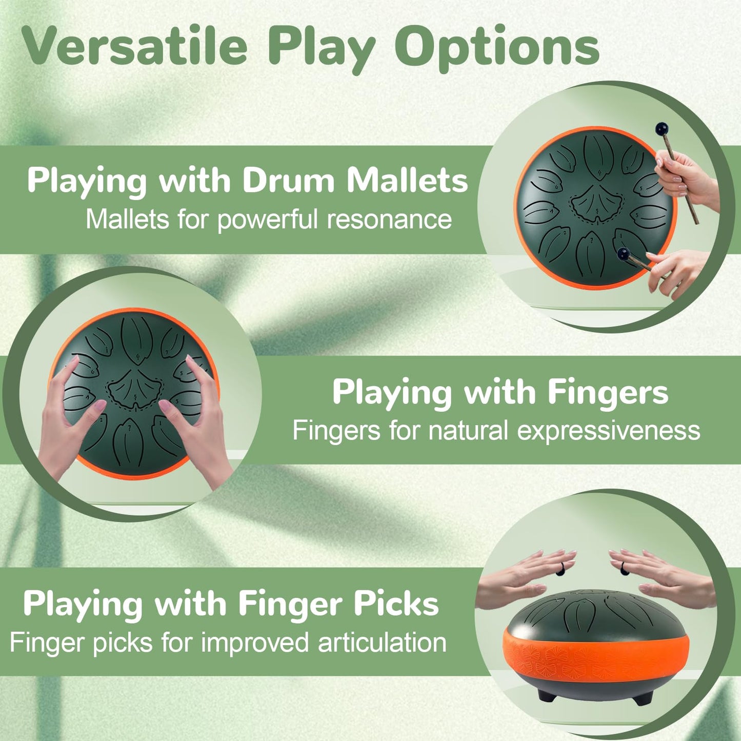 TUOKING Rain Drum for Outside Steel Tongue Drum 6 Inch 11 Notes C Key Handpan Drum for Adults and Beginners Sound Healing Musical Instrument Gift for Meditation, Yoga, Music Lovers(Green)