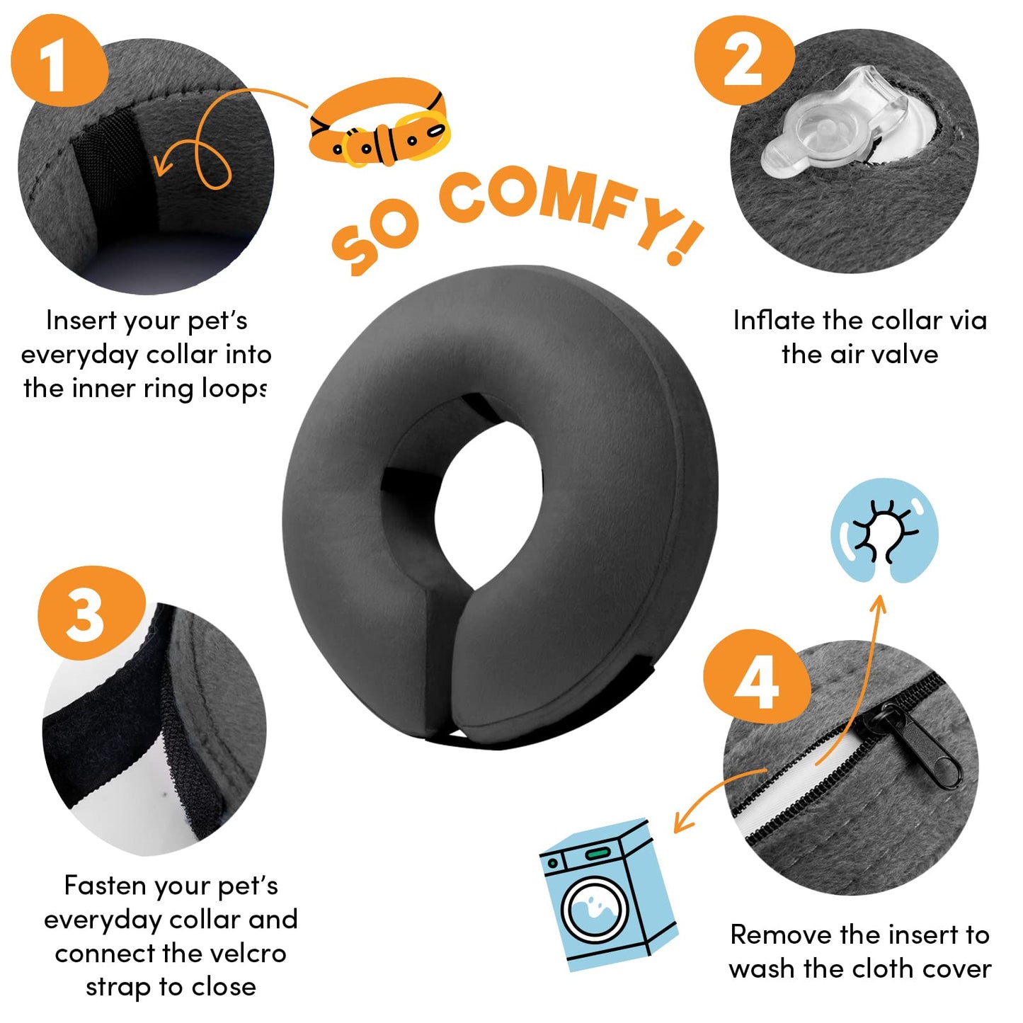 BENCMATE Protective Inflatable Collar for Dogs and Cats - Soft Pet Recovery Collar Does Not Block Vision E-Collar (XLarge, Dark Grey)