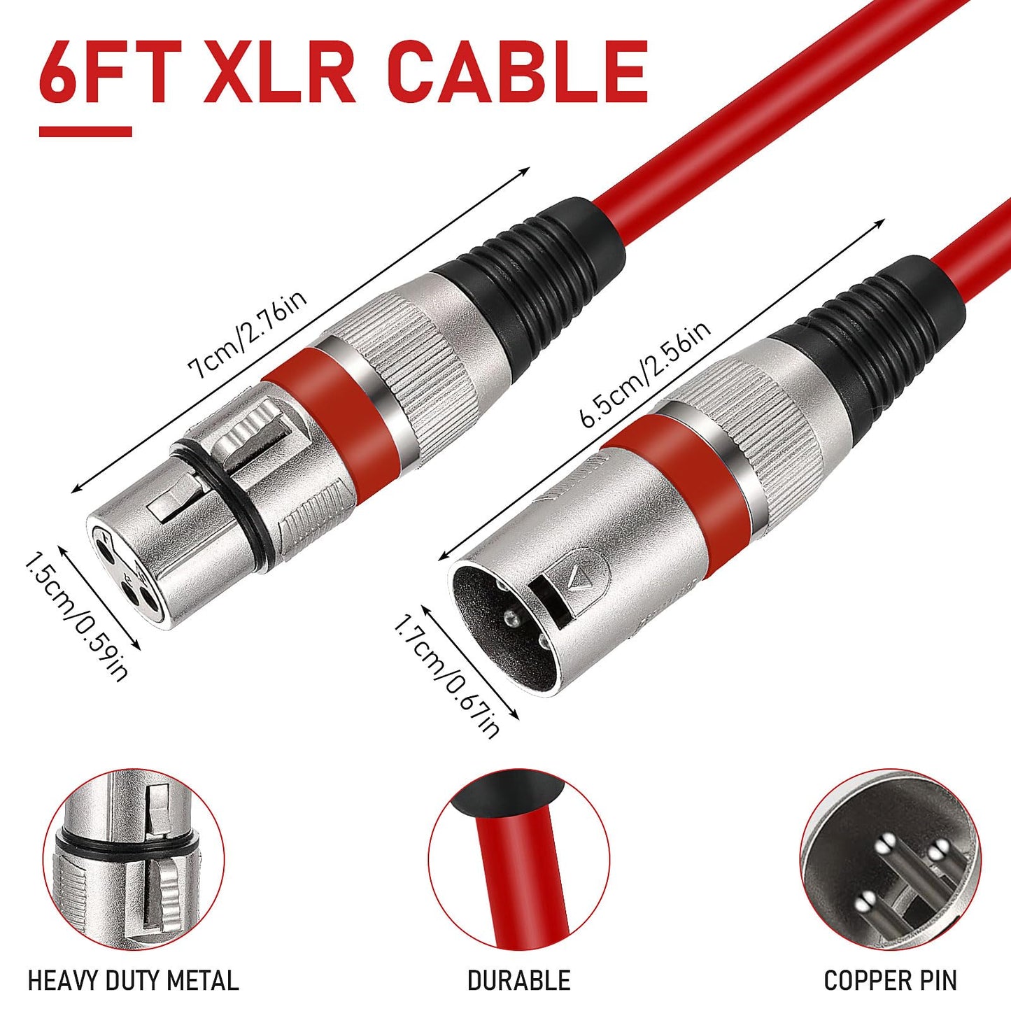 6 Pack XLR Cable 6 ft 3 Pins Balanced XLR Microphone Cable Male to Female Suitable for Audio Mixer, Speaker Systems, Radio Station