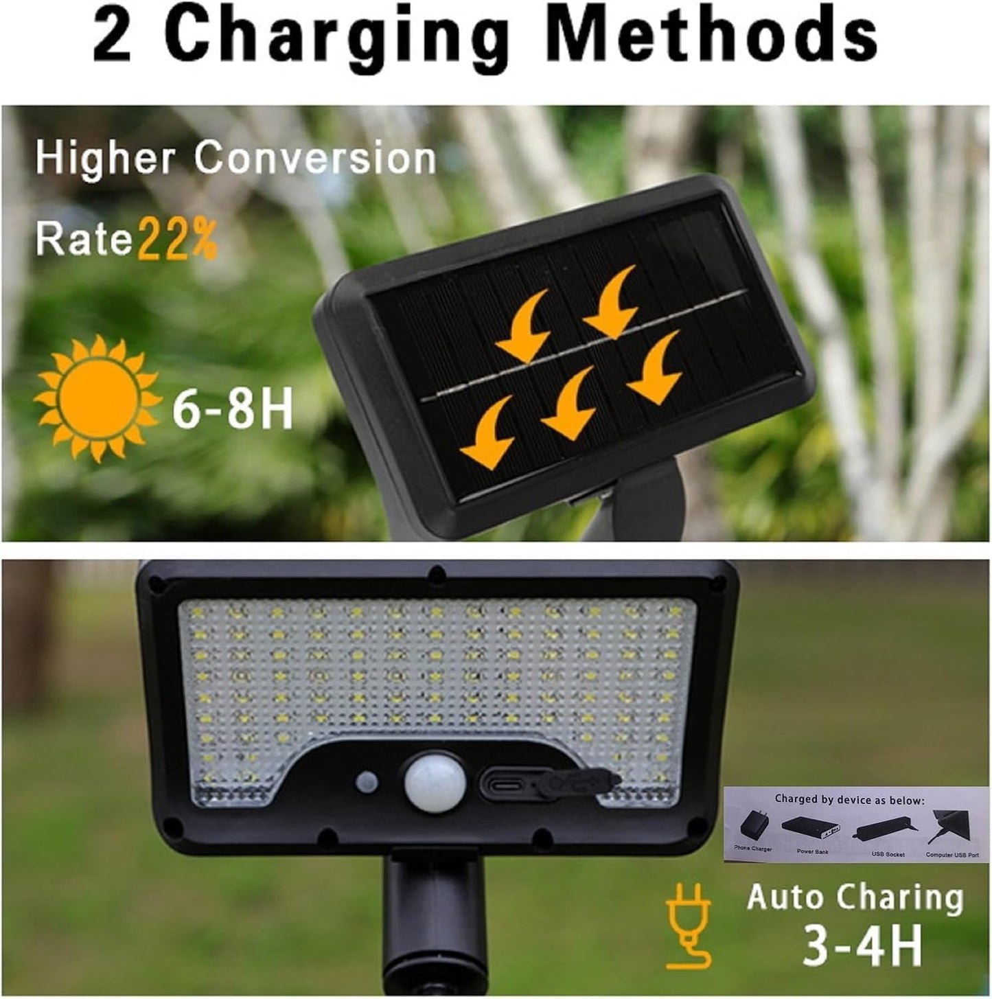 ASLIDECOR Solar Clip On Lights Outdoor, 92 LED Motion Sensor Security Light with 600LM Brightness and 3 Modes, Waterproof Fence Clip Light for Deck, Gutter, Tent,Camping,Camper Awning(2)