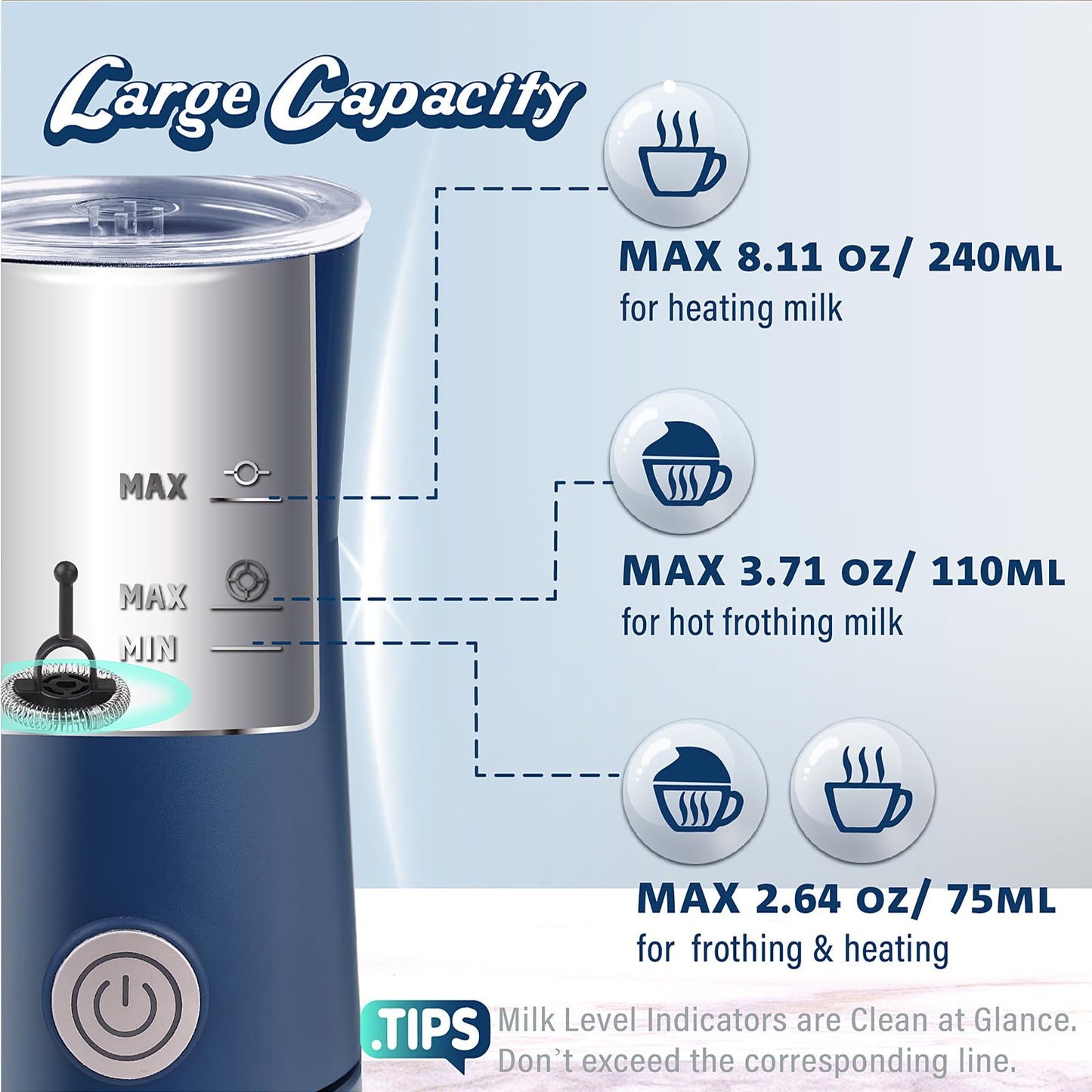 Huogary Milk Frother,Milk Frother and Steamer,Automatic Milk Foamer & Heater for Coffee, Latte, Cappuccino (Blue)