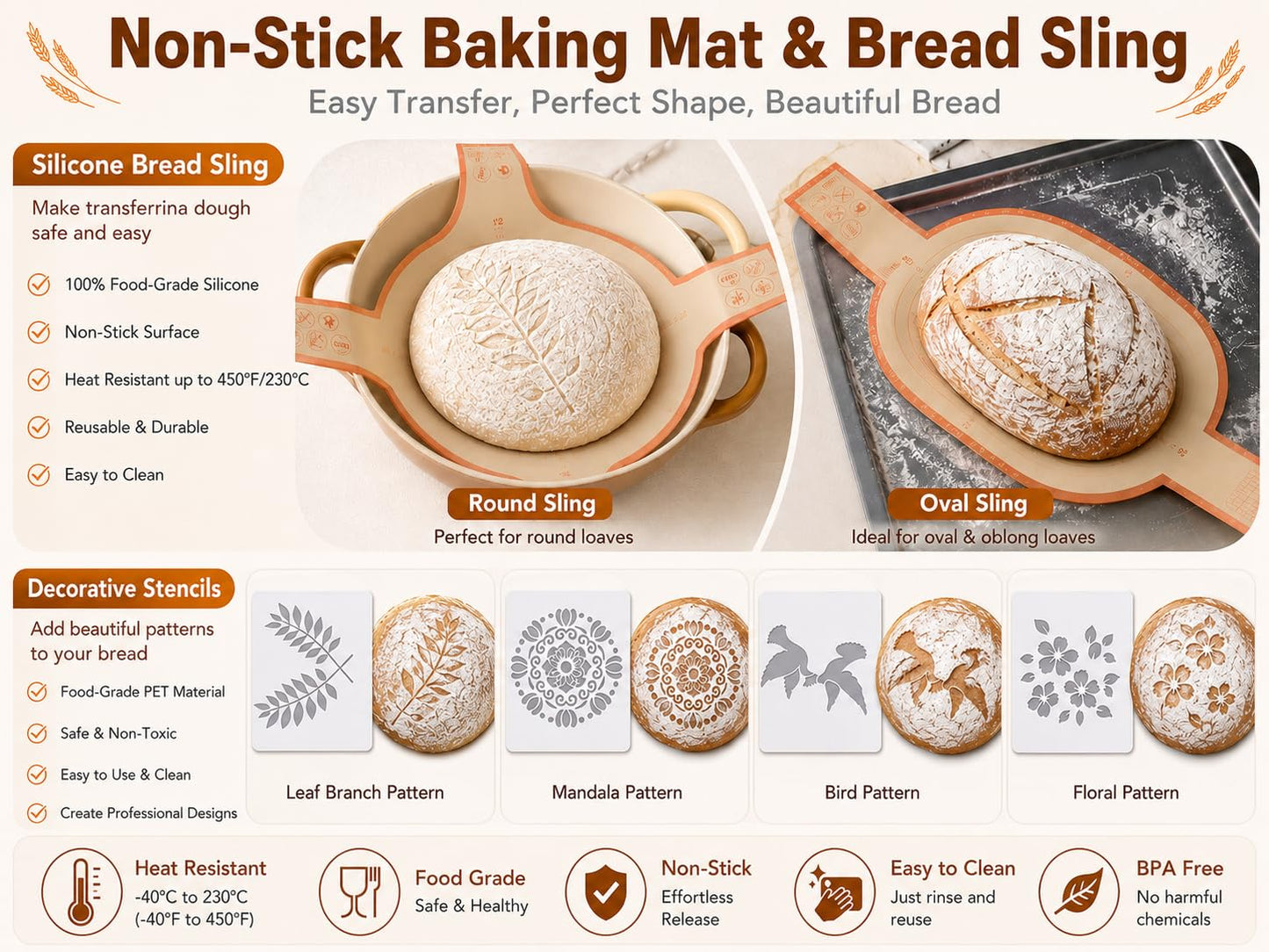 Sourdough Bread Starter Kit, 15-Piece Banneton Proofing Basket Set with Round & Oval Bread Baskets, 600ml Starter Jar, Dough Whisk, Bread Lame, Silicone Mat, Stencils and Bread Bags for Beginners