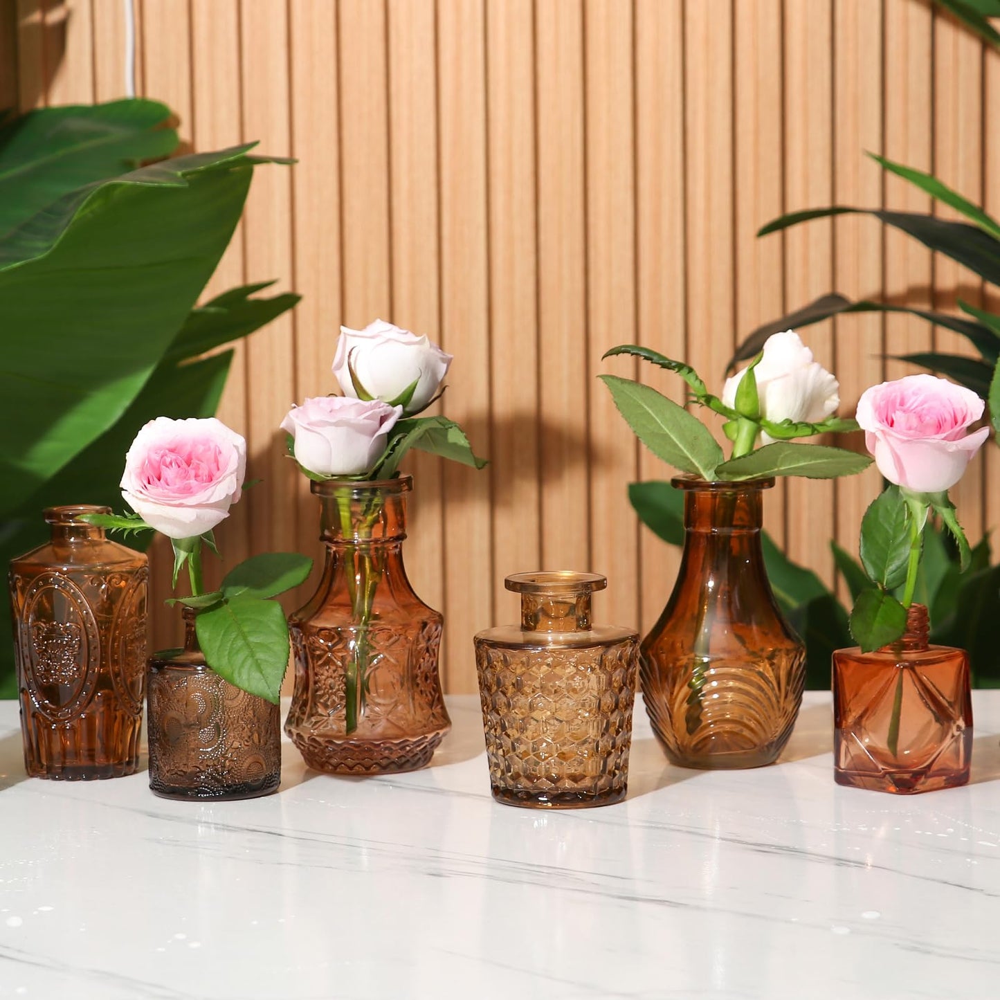 BIGIVACA Glass Bud Vases Set of 30 - Small Amber Flower Vase for Wedding Centerpieces, Home Decor, Party Decorations
