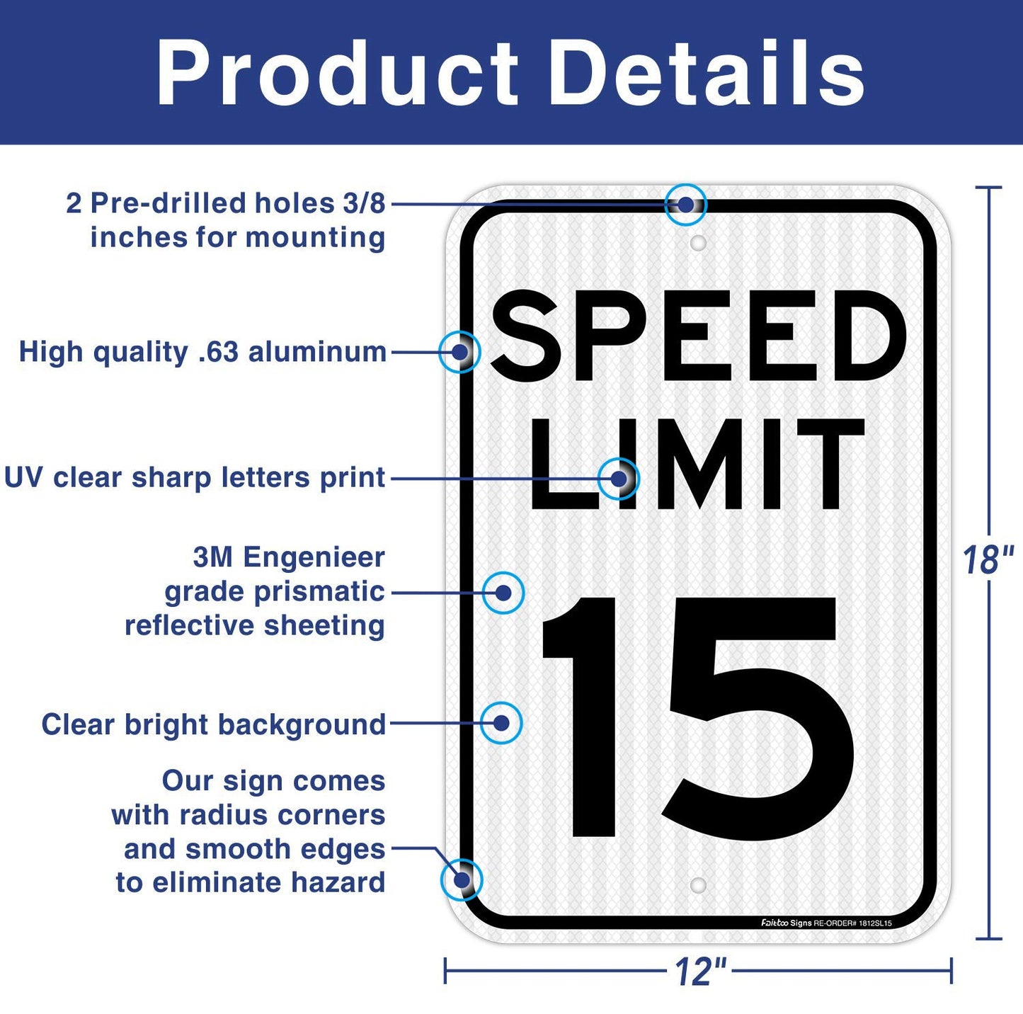 (2 Pack) Speed Limit 15 MPH Sign, 18 x 12 Inches Engineer Grade Reflective Sheeting, Rust Free Aluminum, Weather Resistant, Waterproof, Durable Ink, Easy to Mount
