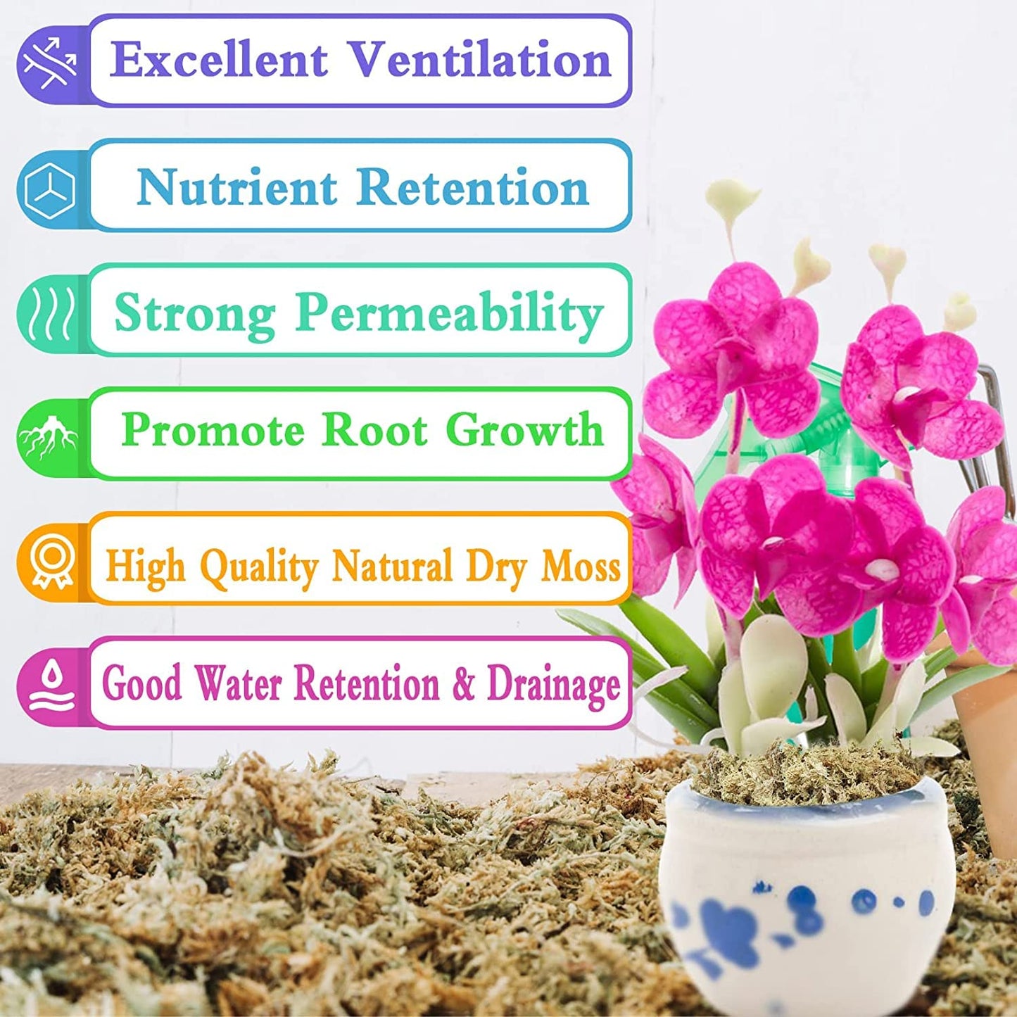 Legigo 2.2LBS Premium Sphagnum Moss for Plants- 40QT Natural Succulent Carnivorous Plant Moss Dried, Long Fiber Orchid Moss for Orchid Repotting Succulent Sarracenia Potted Plants Gardening & Reptiles