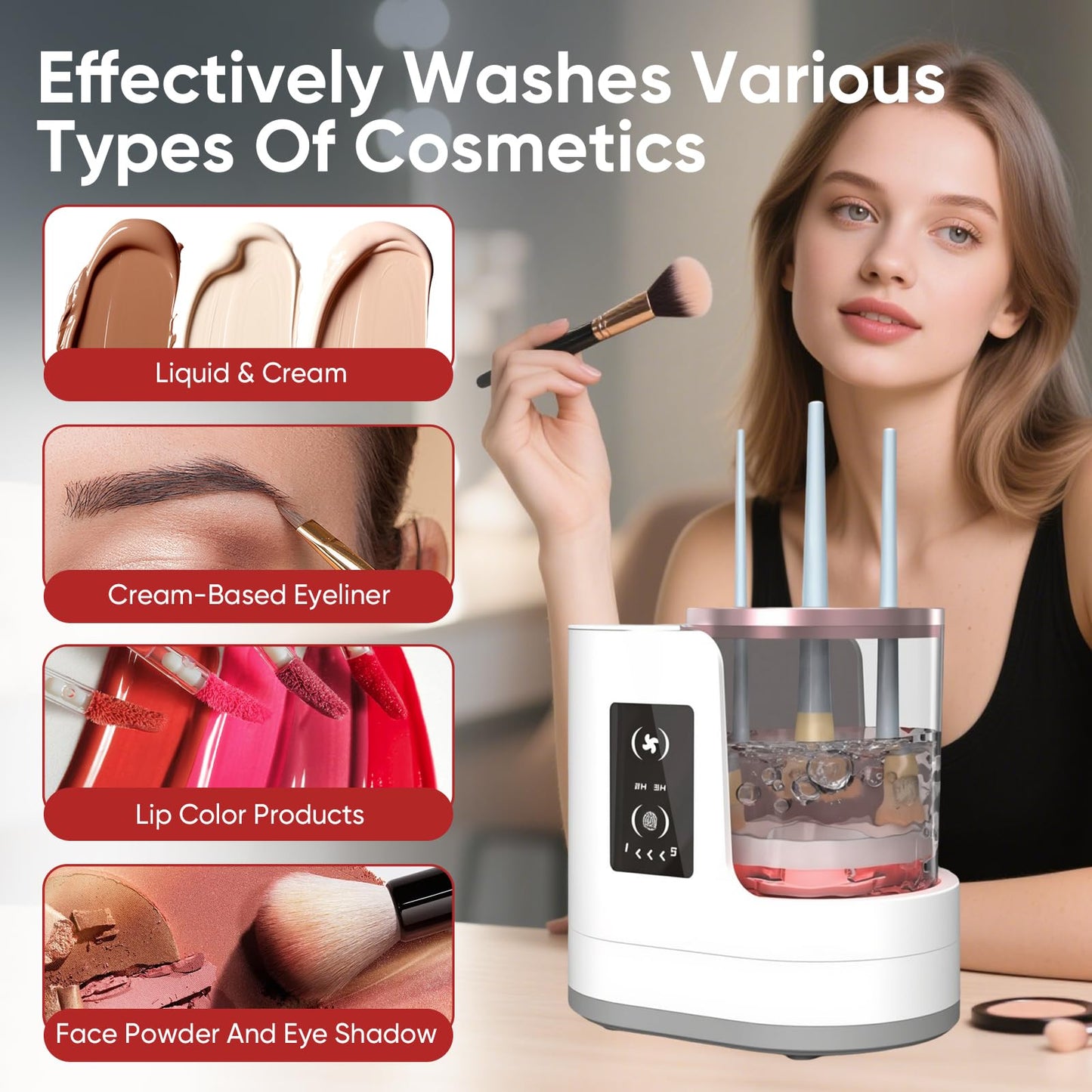 Electric Makeup Brush Cleaner 3-in-1 with Dryer – Automatic USB Brush Cleaner and Holder, Portable Quick-Dry Tool for All Brush Sizes（Deep Clean Edition）