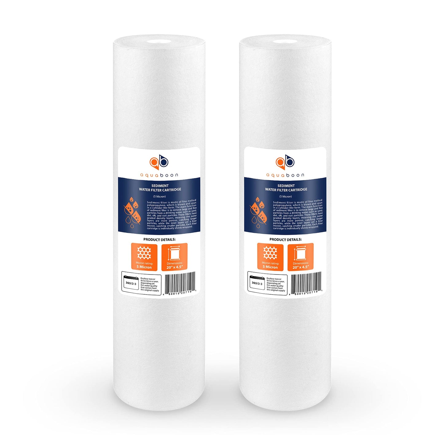 Aquaboon 5 Micron Well Water Filter Replacement 20 x 4.5 Whole House Sediment Filter Cartridge Compatible with DGD-5005-20, FP25B, AP810-2, 2-Pack