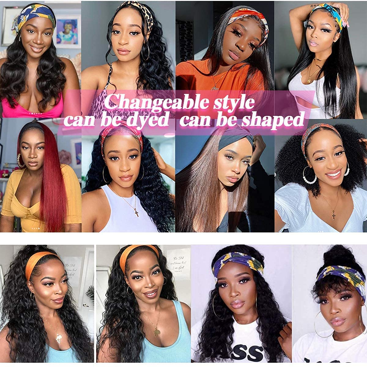 Human Hair Headband Wig 14 Inch Deep Wave Curly Headband Wigs Human Hair Wigs for Women Human Hair Perruque femme cheveux humain naturel Brazilian Real Black Hair Headband Wigs for Black Women