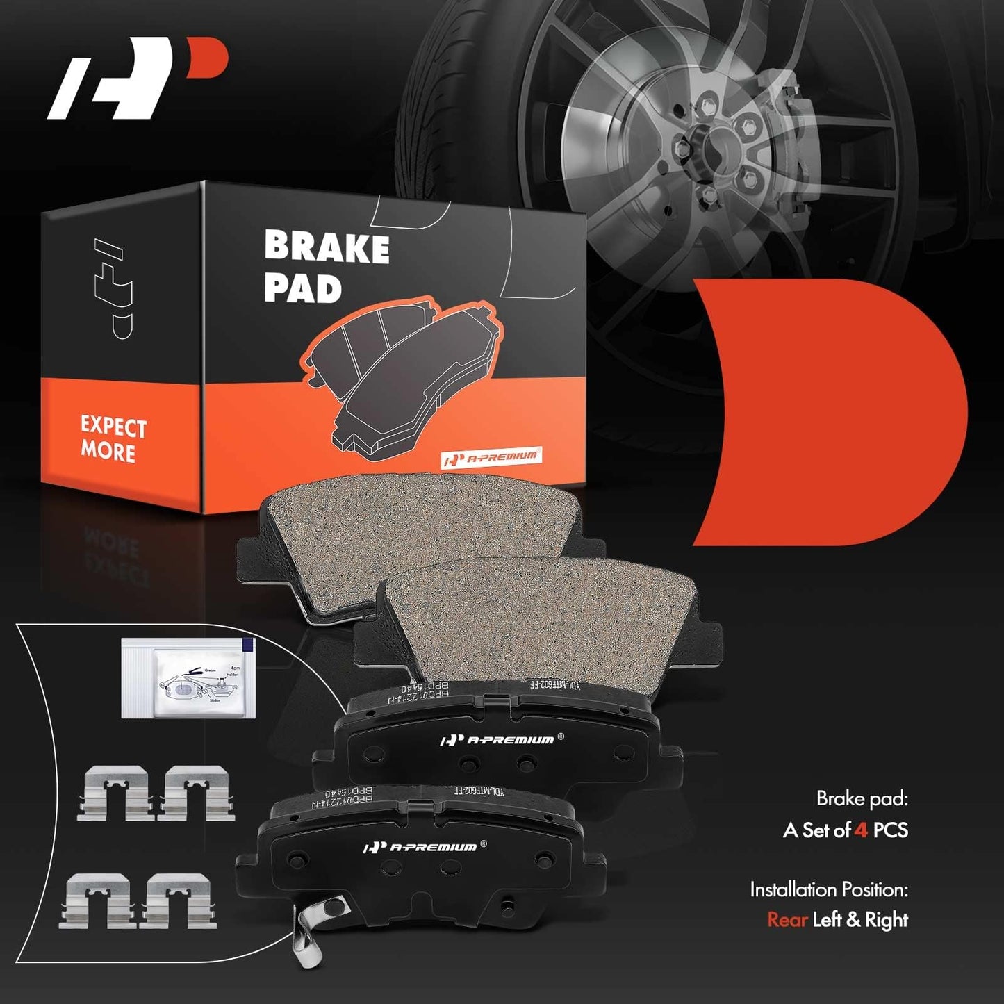 A-Premium Rear Ceramic Disc Brake Pads Set Compatible with Select Hyundai and Kia Models - Accent, Elantra, Elantra Coupe/GT, Sonata, for Veloster, Cadenza, Forte, Optima, Soul, Forte Koup, Forte5