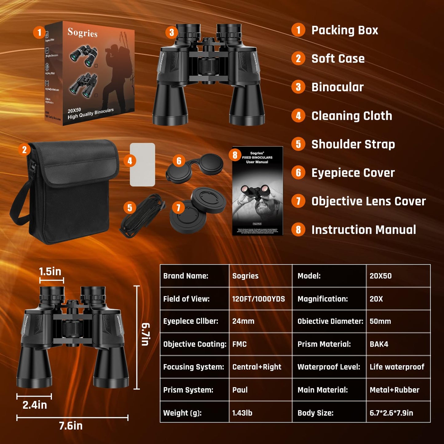 20x50 High Power Binoculars for Adults with Low Light Night Vision,Military Compact HD Professional/Daily Waterproof Binoculars for Bird Watching Hunting/Traveling/Outdoor…