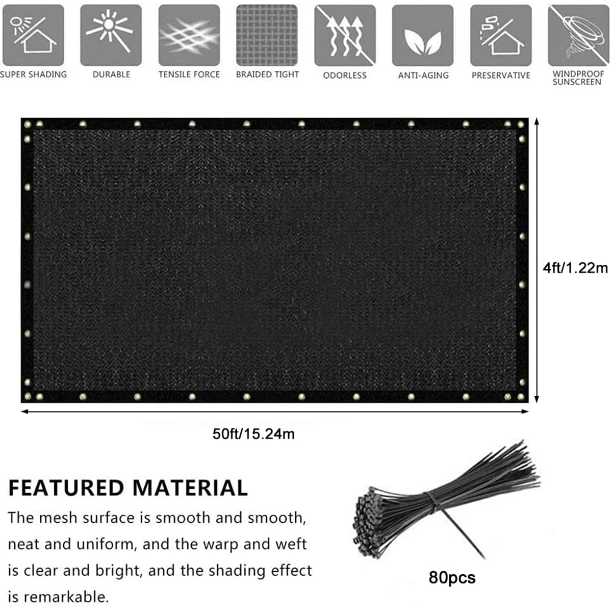 Fence Privacy Screen, 4‘ x 50’ Privacy Fence Screen Cover for Construction Site, UV Protection 90% Blockage Heavy Duty Fence Covering Shade Net for Patio Pool Garden Outdoor Privacy Fence Black
