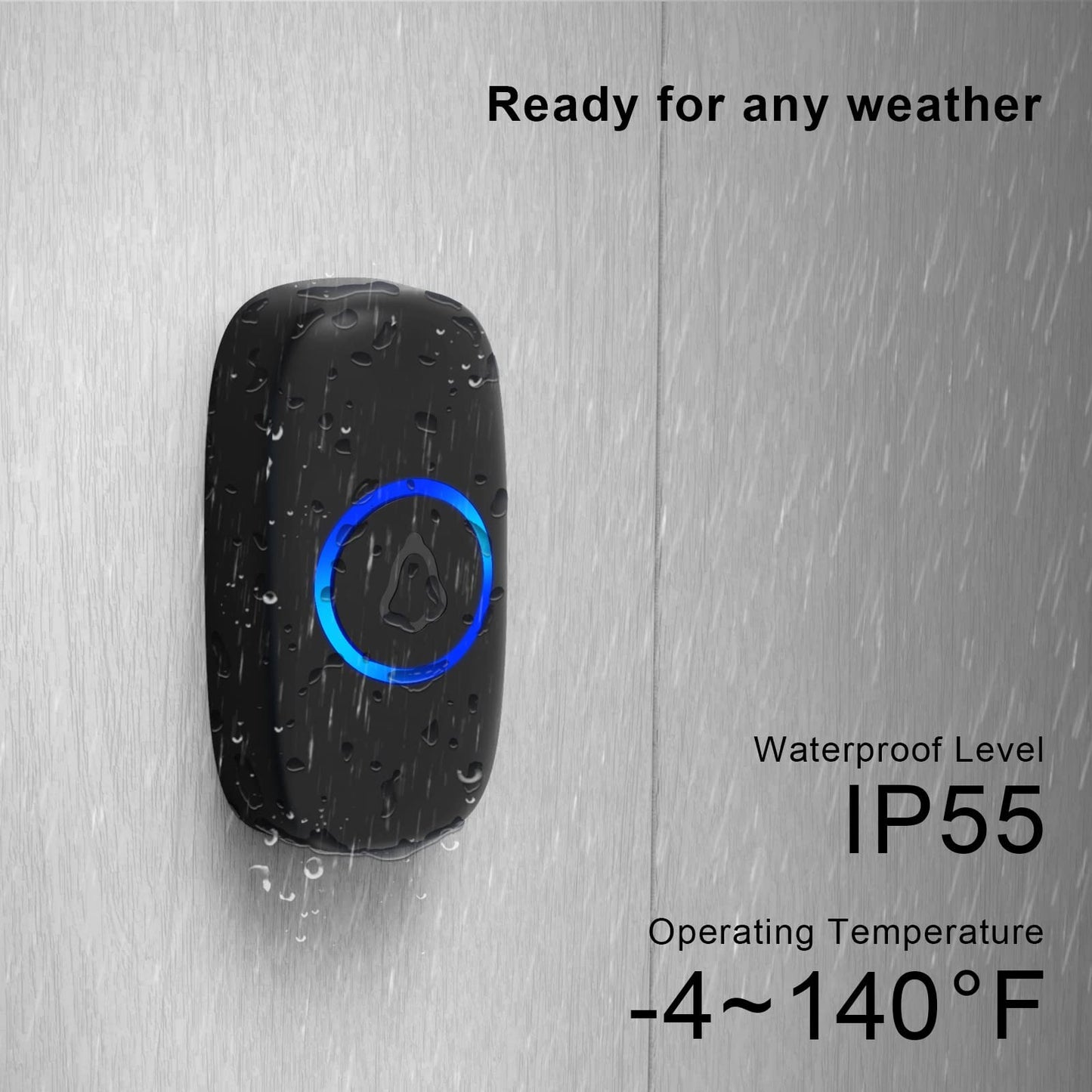 SECRUI Wireless Doorbell, Waterproof Mini Doorbell 1,000ft Range Loud Enough with 5 Volume Levels Door Chimes, 58 Ringtones & Colorful LED Flashing-with 2 Receivers and 2 Push Buttons(Black)