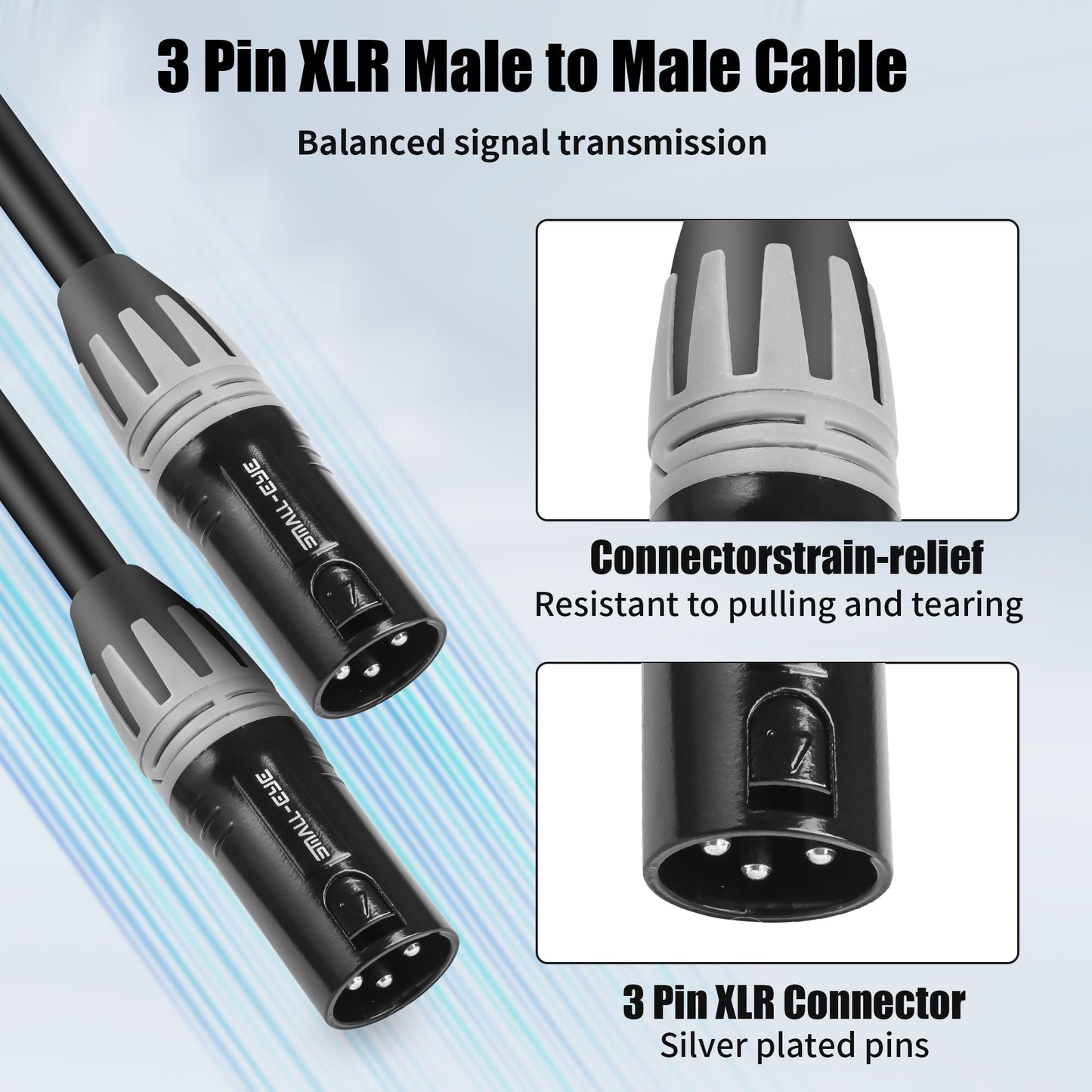SMALL-EYE XLR Cables 25 Feet 3-Pin XLR Male to Male Microphone Cables Pro Grade 22 AWG (OFC) Balanced XLR Patch Cables- 2 Pack