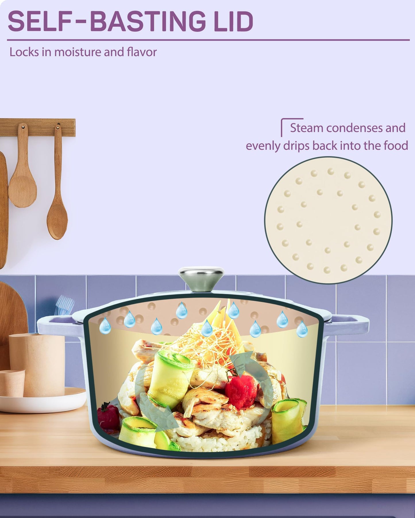 Ciwete Enameled Cast Iron Dutch Oven – 6 Quart Pot with Lid & Potholders – Heavy-Duty Cookware for Bread Baking, Braising, Stews & Roasting – Oven & Stovetop Safe up to 500°F – Purple