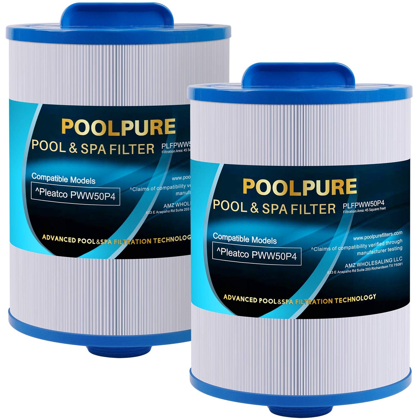 POOLPURE Replacement Filter for PWW50P4 APCC7373 Hydro Spa 6136 090164823904 SD-01241 SD-00712 090164006543 PDC620-AFS 611OD SD-01321 50353 PDC500-AFS Filter Cartridge, Pack of 2