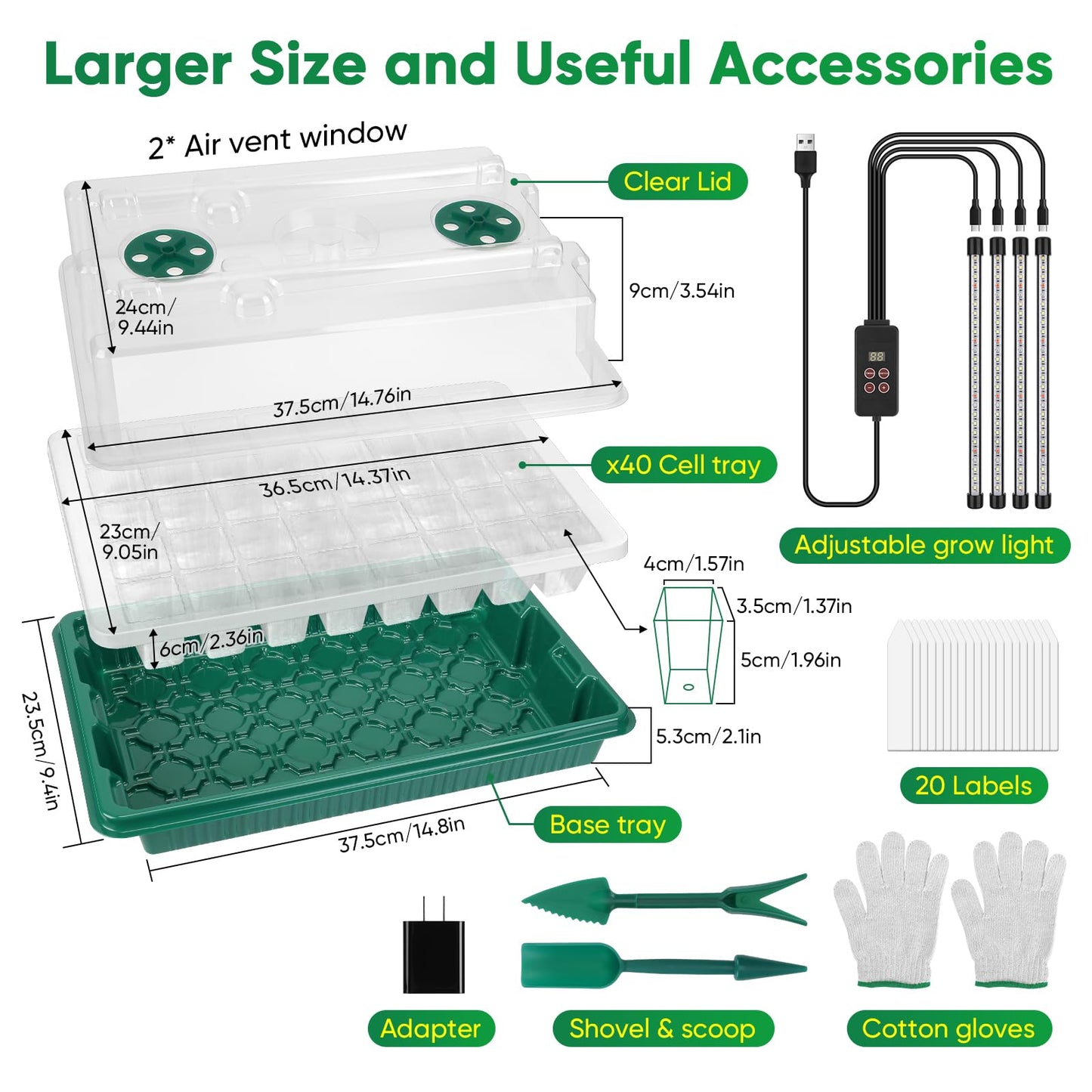 BlumWay Seed Starter Tray with Grow Light,80-Cells Seedling Tray with Humidity Dome/Indoor Grow Kit,1-24 Hours Timed Light Plant Starter Set